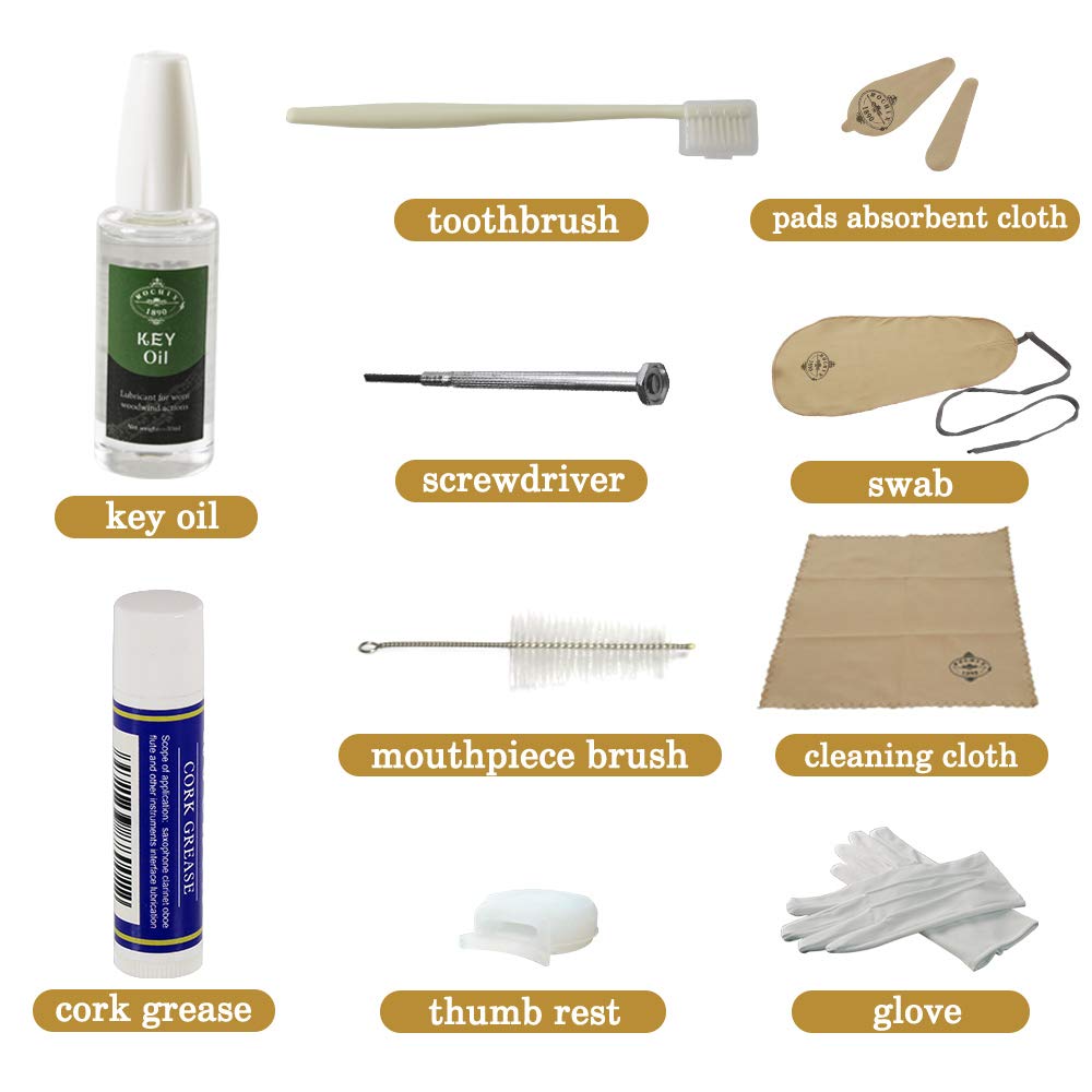 Premium Clarinet Cleaning & Maintenance Kit - Key Oil, Cork Grease, Swab, Cleaning Cloth, Thumb Rest & Mouthpiece Brush - Complete Care Set for Woodwind Instrument Protection - Perfect for Students & Professional Musicians