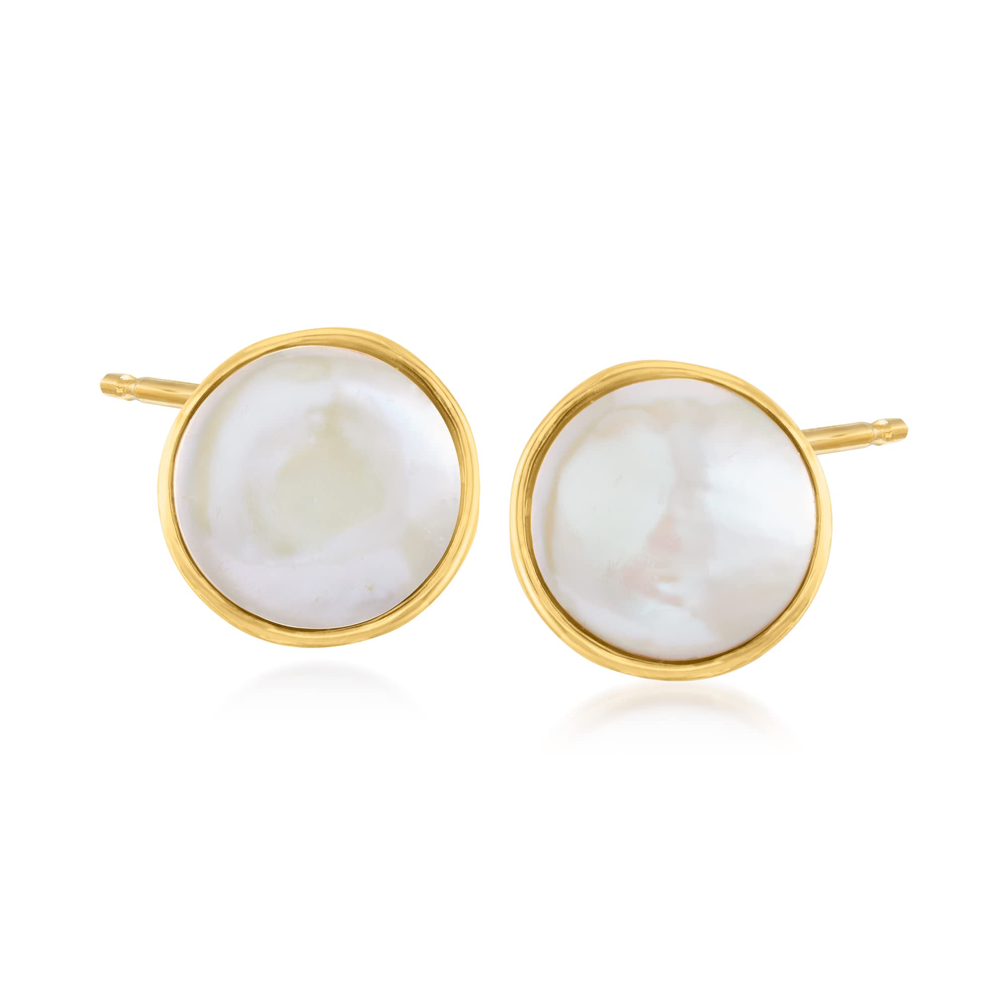 Ross-Simons 12-12.5mm Cultured Baroque Coin Pearl Earrings in 14kt Yellow Gold - Elegant Pearl Jewelry for Women, Perfect for Weddings, Parties & Special Occasions