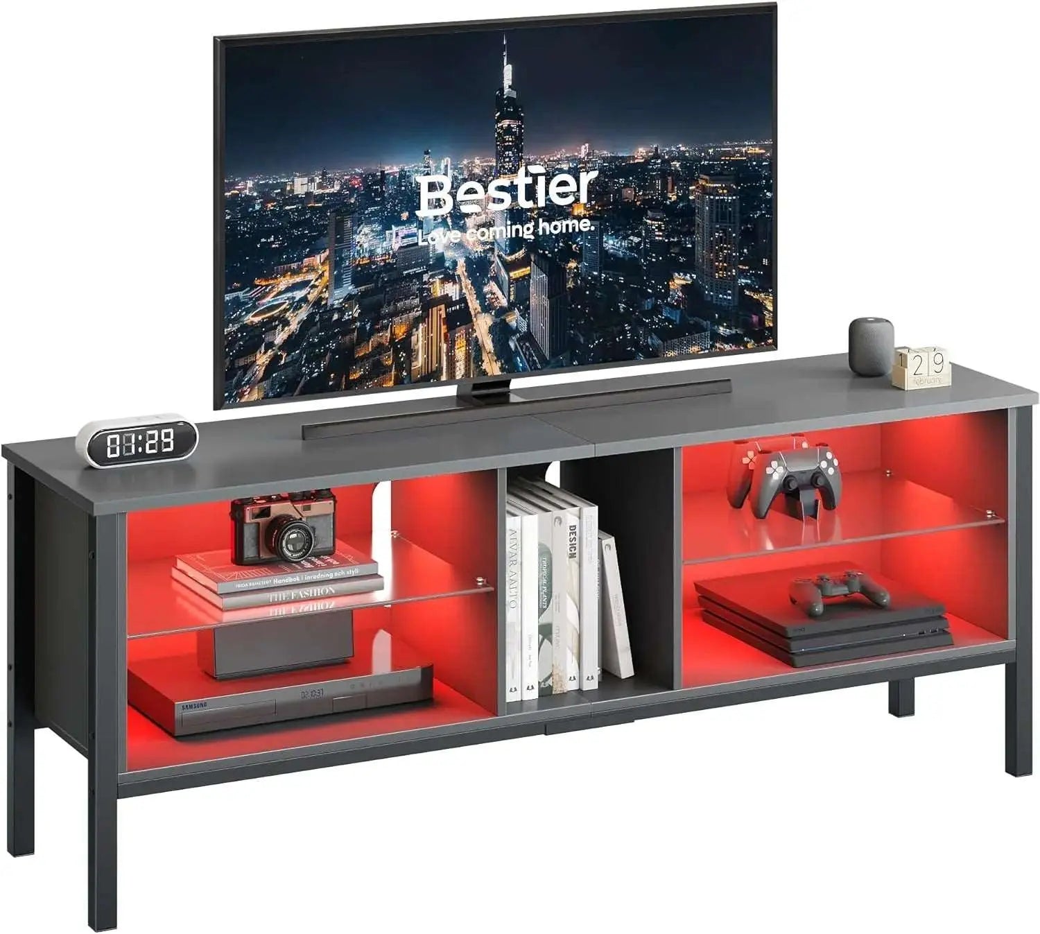 Bestier 70 Inch TV Stand for Gaming - Entertainment Center with LED Lights for PS4, Xbox & PC - Perfect for Living Room, Bedroom & Game Room Setup