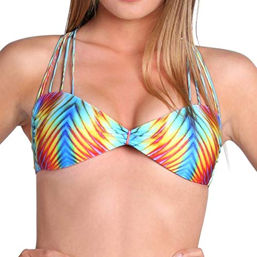 Luli Fama Women's Playa Verano Multi Cross Strap Bikini Top - Adjustable Swimwear for Beach, Pool & Summer Vacations