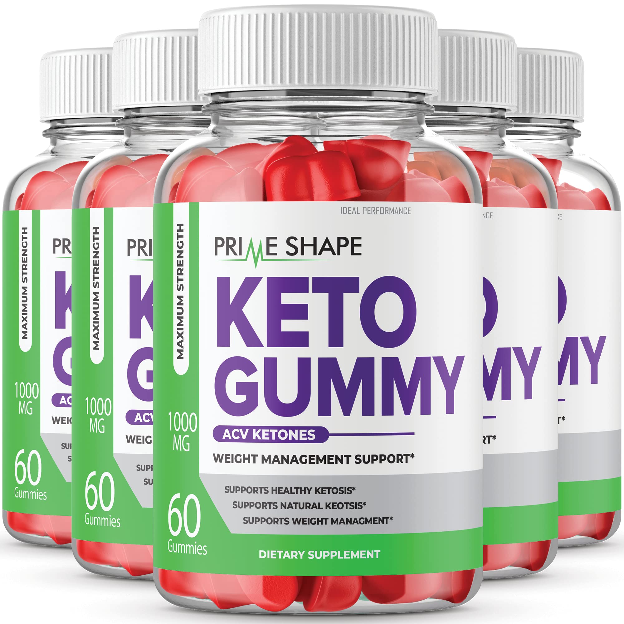 Prime Shape Ketos Gummies with Apple Cider Vinegar (5 Pack, 300 Gummies) - Keto-Friendly ACV Supplement for Weight Management & Digestive Health | Perfect for Low-Carb Diet & Daily Wellness Routine
