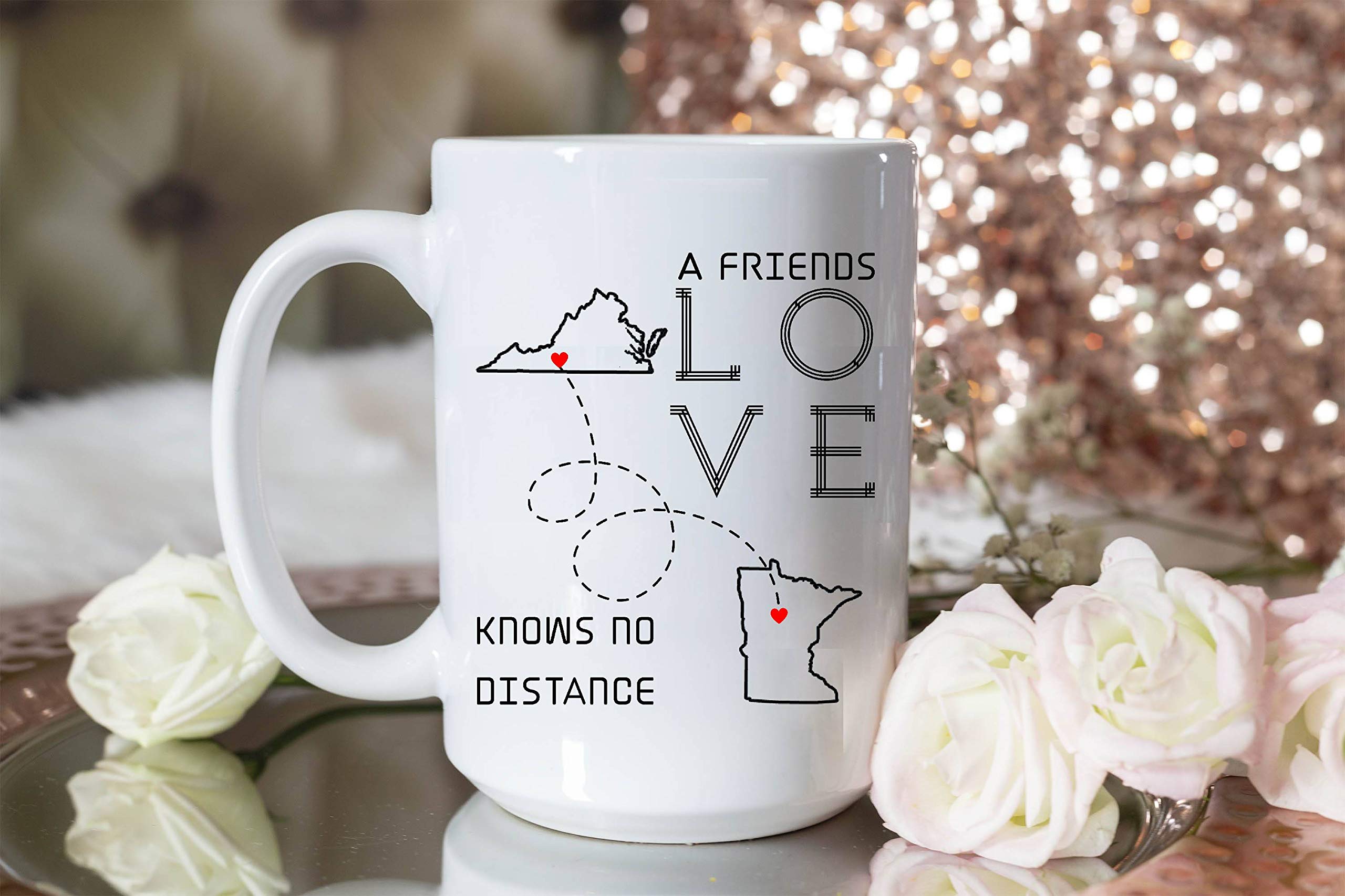 Best Friends Long Distance Coffee Mugs - 15oz Virginia Minnesota Themed Friendship Gifts for Best Friends - Perfect for Coffee, Tea & Long-Distance Bonding