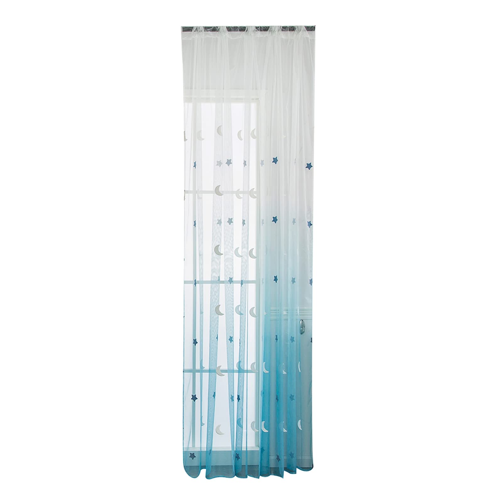 LAJIAO Moon Star Print Sheer Window Curtain - 1PC Transparent Tulle Drape for Living Room, Bedroom & Nursery Decor | Light Filtering Window Treatment for Privacy & Elegant Home Decor