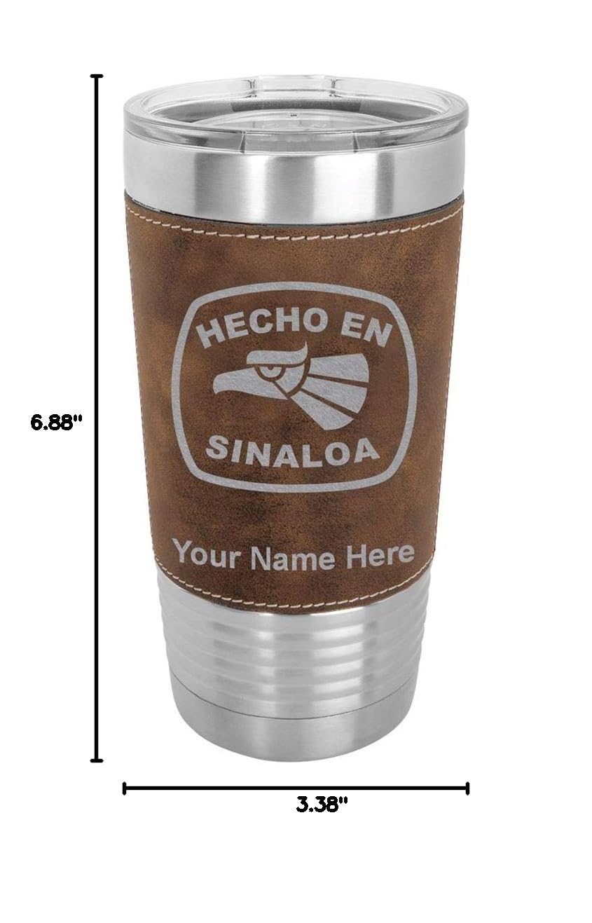 LaserGram 20oz Vacuum Insulated Stainless Steel Tumbler Mug with Personalized Engraving - Faux Leather Handle & Rustic Design - Keeps Drinks Hot/Cold for Hours - Perfect for Coffee, Tea, Camping, Office & Outdoor Activities