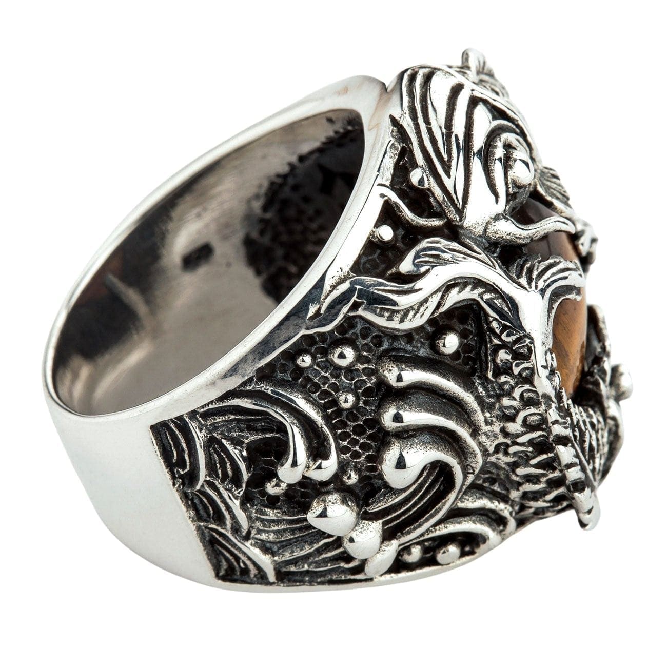Authentic Sterling Silver Japanese Koi Tiger's Eye Men's Ring - Handcrafted Jewelry for Gifts, Wedding & Everyday Wear