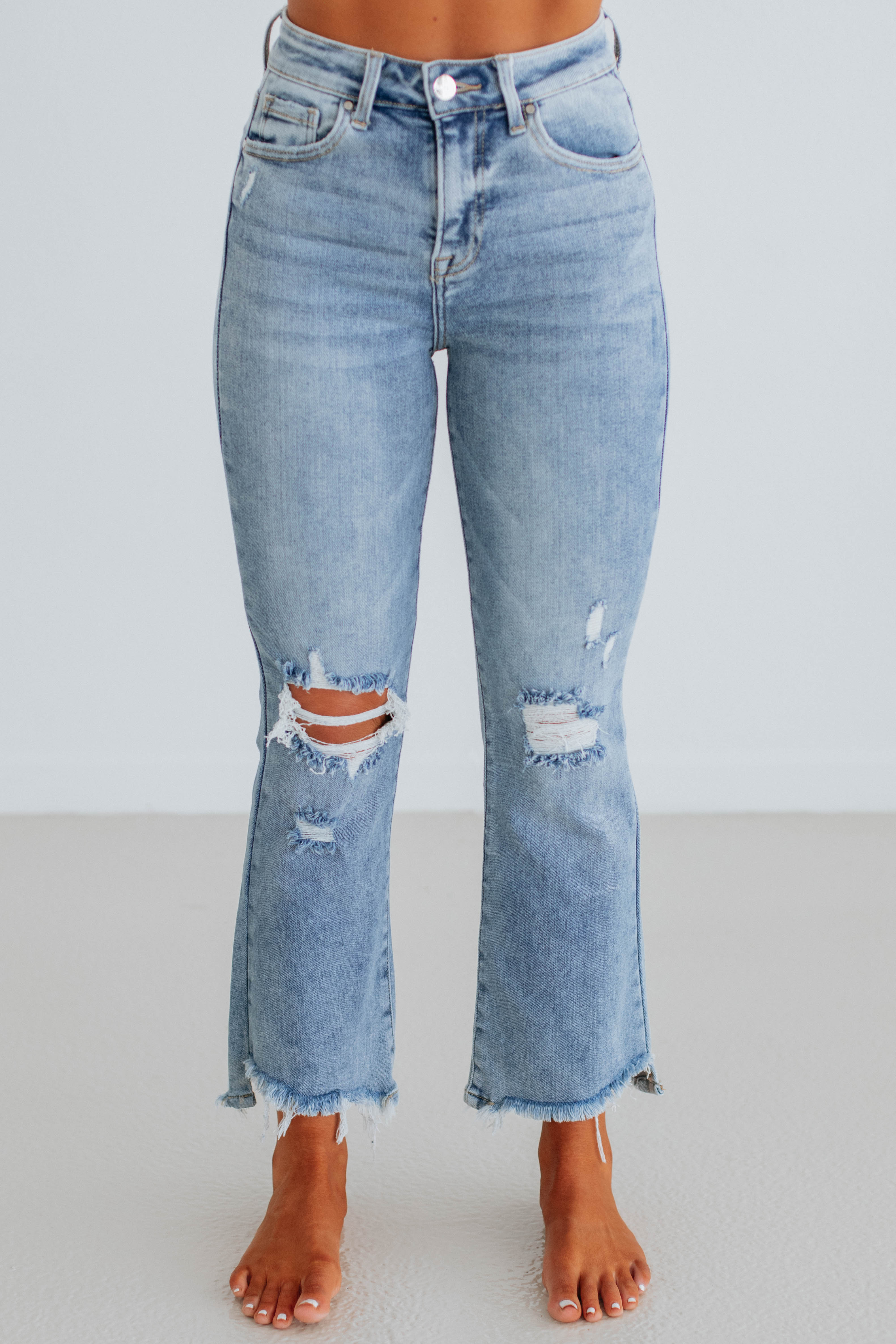 Cammi Risen Jeans for Women - Light Wash Distressed Denim Skinny Jeans | Comfortable Stretch High Waist Pants for Casual Wear & Everyday Outfits