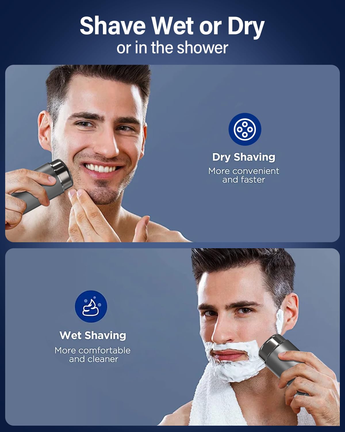Premium Rechargeable Electric Razor for Men - Waterproof Cordless Shaver with Travel Case | Portable Men's Grooming Kit for Home, Gym & Business Trips | Silver Gray Design