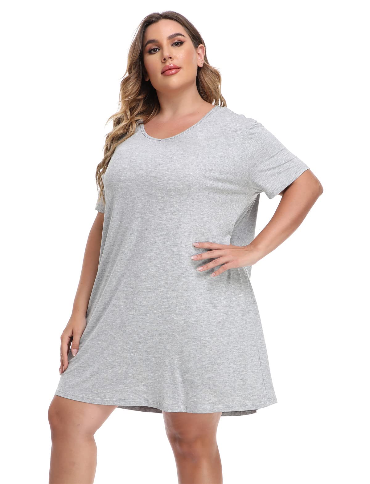 MissNina Women's Plus Size Nightgowns - Soft Modal Sleepwear V-Neck Nightshirt & Sleep Dress for Lounge & Bedtime Comfort