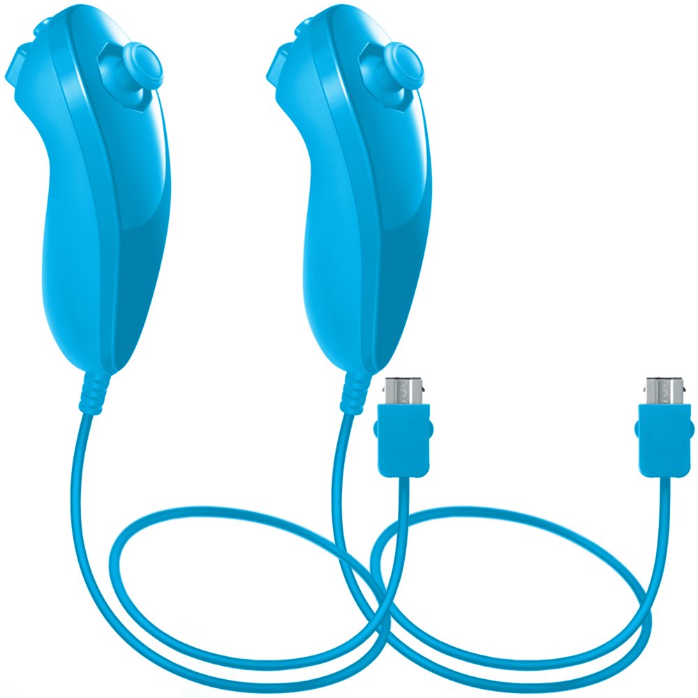 AFUNTA 2-Pack Nunchuk Controllers for Nintendo Wii U - Light Blue Replacement Game Controllers for Wii U Gaming - Perfect for Multiplayer & Family Fun