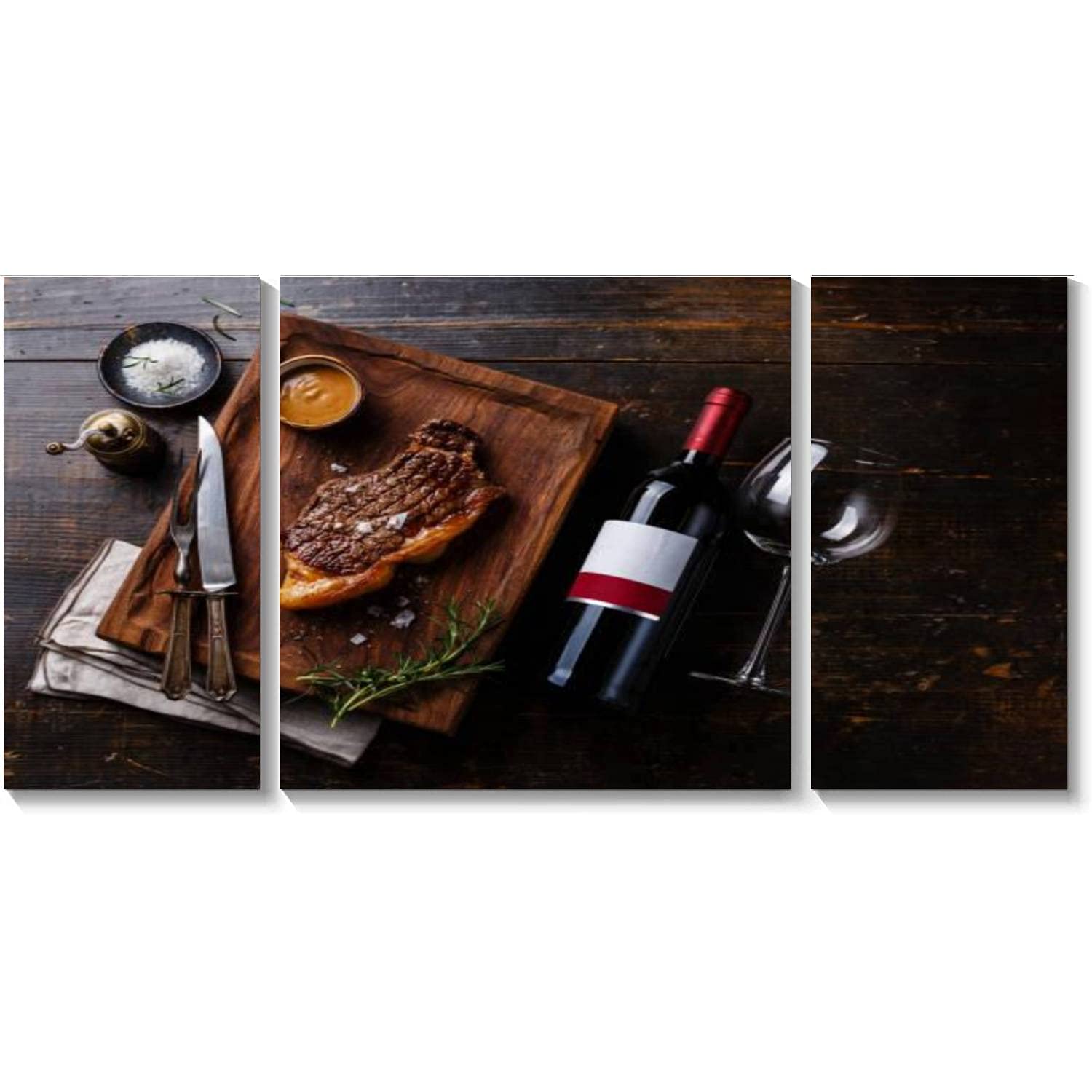 Premium 3-Panel Canvas Wall Art - Striploin Steak with Pepper Sauce Framed Painting | Modern Kitchen & Dining Room Decor | Ready to Hang Home Artwork for Living Room, Bedroom & Restaurant