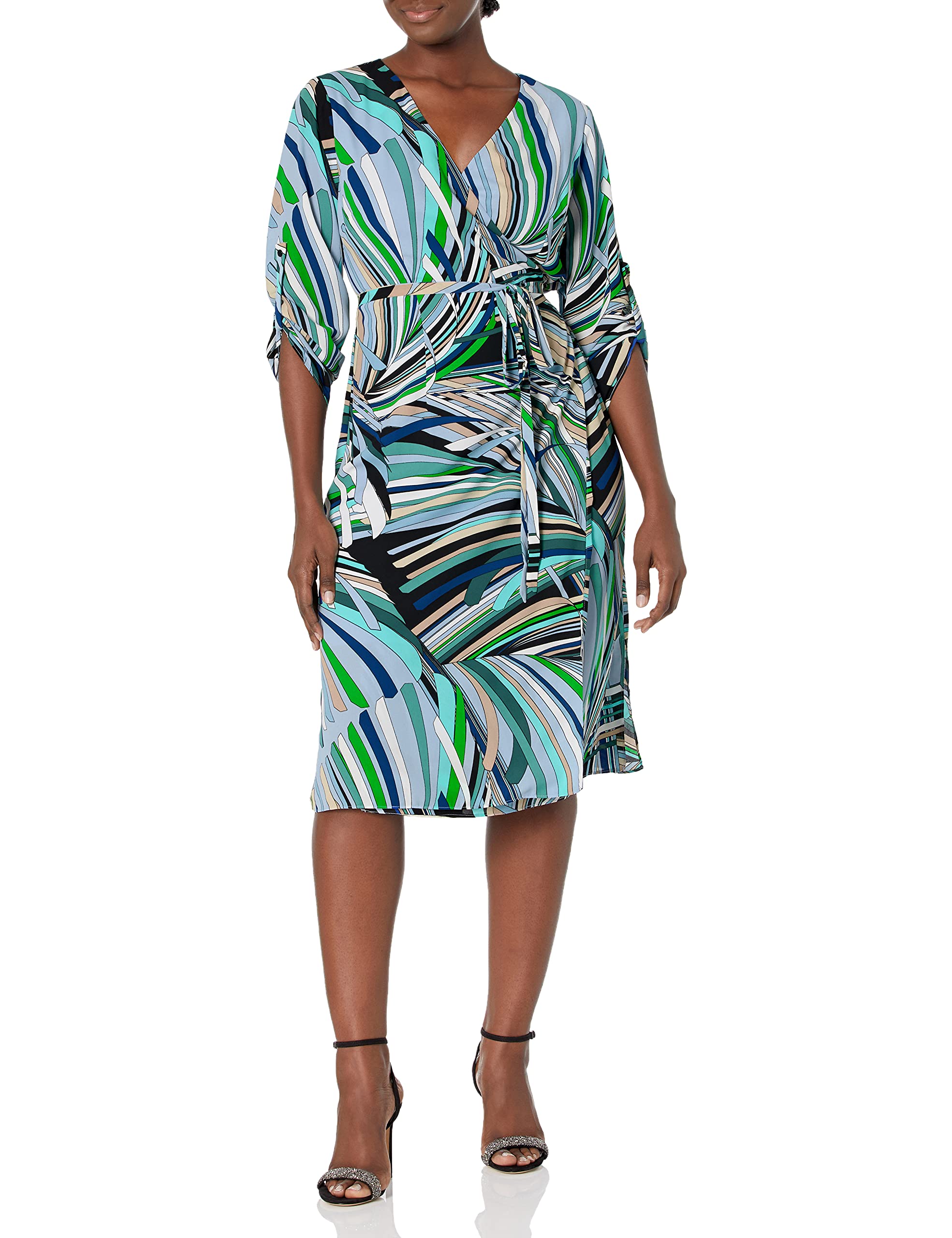 Adrianna Papell Women's Emilio Maze Midi Wrap Dress - Elegant Floral Print Party & Cocktail Dress for Wedding Guest, Date Night & Special Occasions
