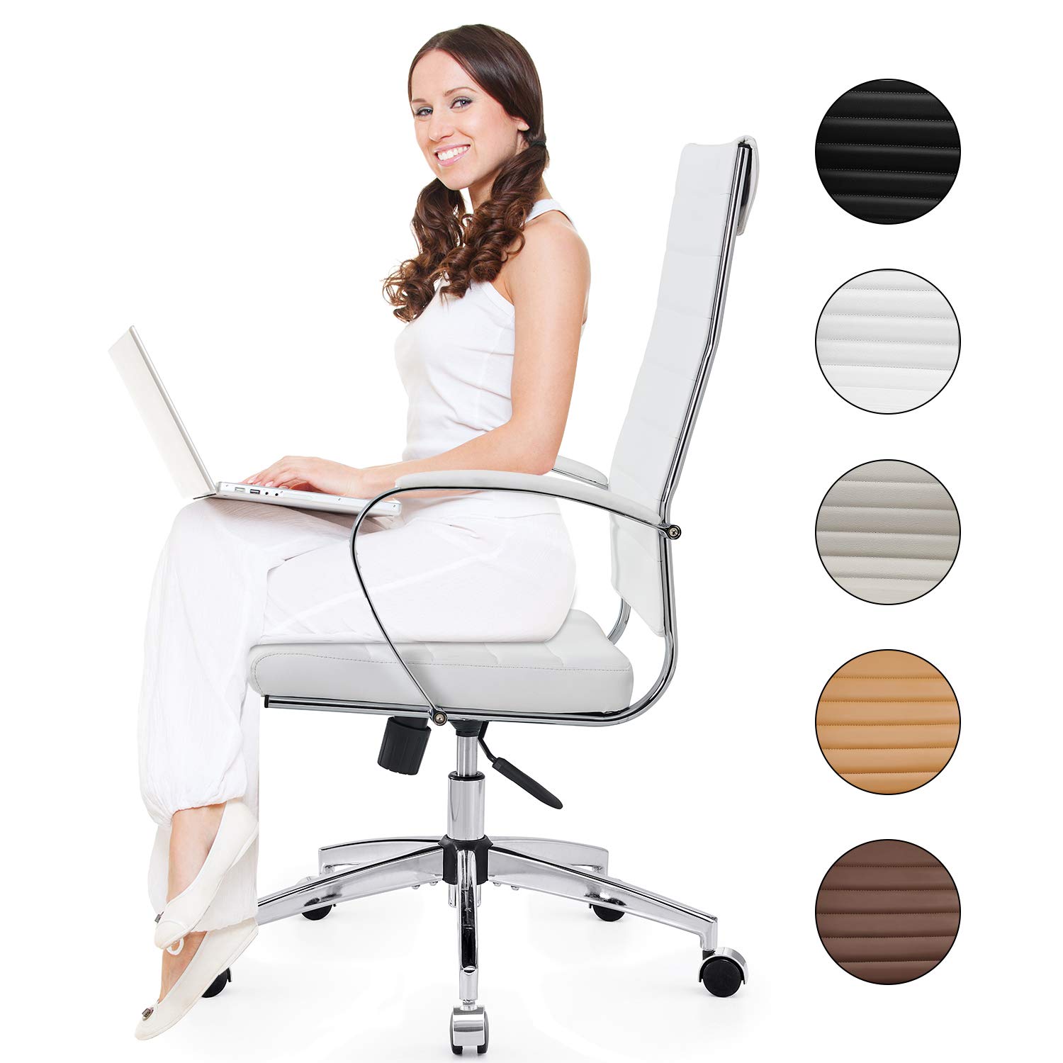 Premium Ergonomic Office Chair - High Back PU Leather Executive Desk Chair for Heavy People (320 lbs) - Modern Home & Office Workspace Comfort - White (4020-white)