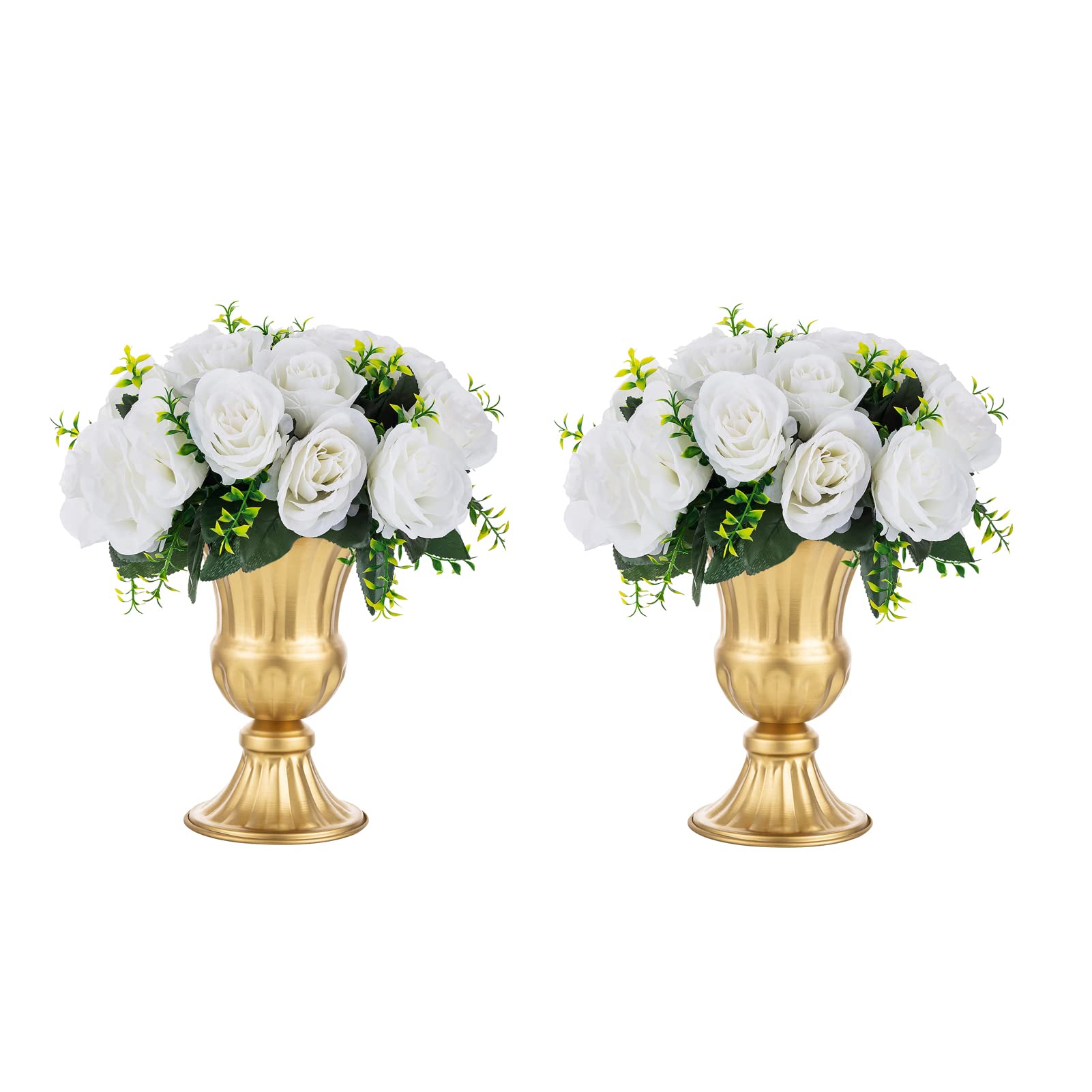Elegant Gold Metal Urn Vases for Wedding Centerpieces - Set of 2 (9 Inch Height) - Trumpet Style Table Decor for Weddings, Parties & Home Decor - Perfect for Reception Tables, Banquets and Special Events