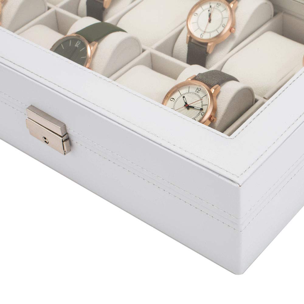 12-Digit Leather Watch Box with Glass Display - for Storage & Showcase