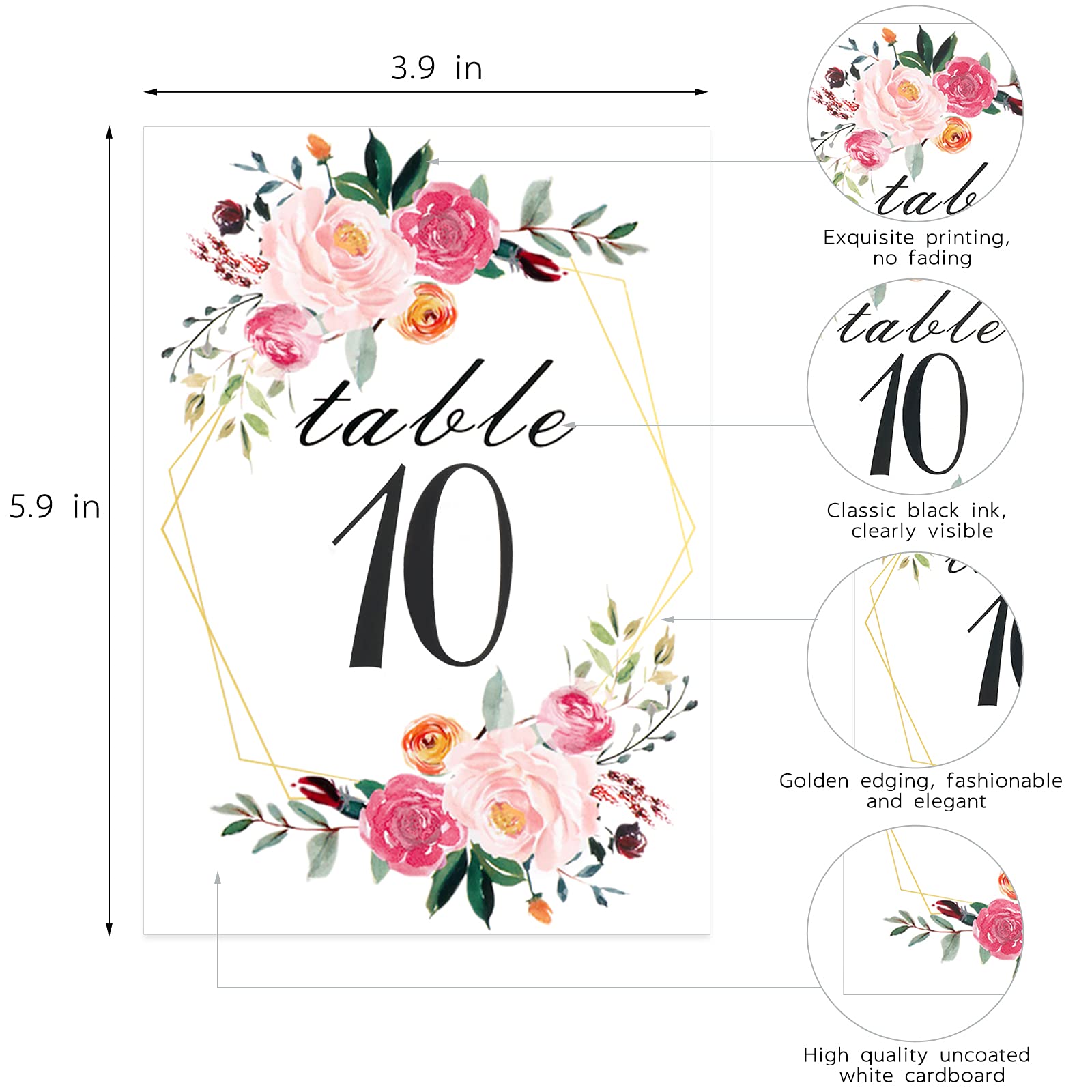 Floral Table Number Cards 1-26 | Geometric Wedding Table Numbers - Double Sided 4x6 Cardstock for Receptions, Parties & Baby Showers | Perfect for Wedding Decor, Special Events & Table Setting Arrangements