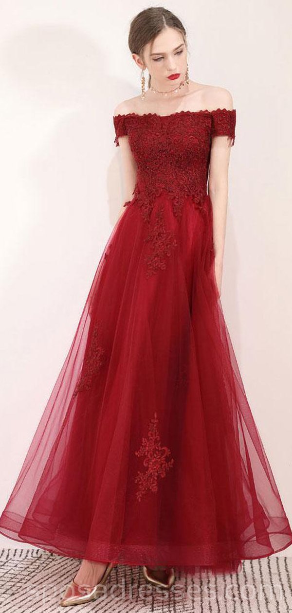 Elegant Off Shoulder Dark Red Lace Long Evening Prom Dress for Women | Custom Formal Gowns for Parties, Weddings & Special Occasions