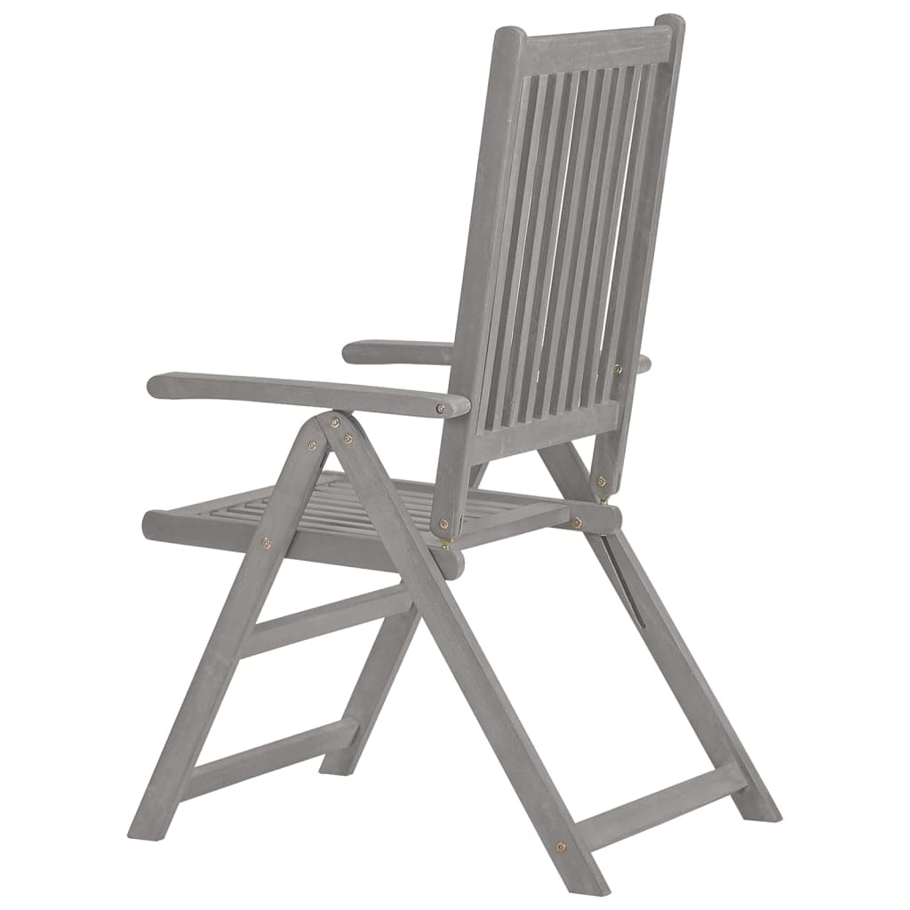 2-Piece Gray Solid Acacia Wood Patio Reclining Chairs Set - Weather-Resistant Outdoor Furniture for Garden, Deck, Balcony, Backyard & Poolside Relaxation