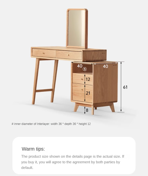 Solid Oak Wood Extendable Vanity Dressing Table with Mirror - Perfect for Bedroom Makeup & Jewelry Storage