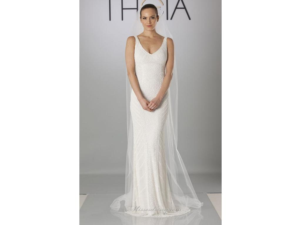 Theia Caitlin 890062 Lace Wedding Dress with Long Train - Perfect for Bridal Ceremony & Formal Events