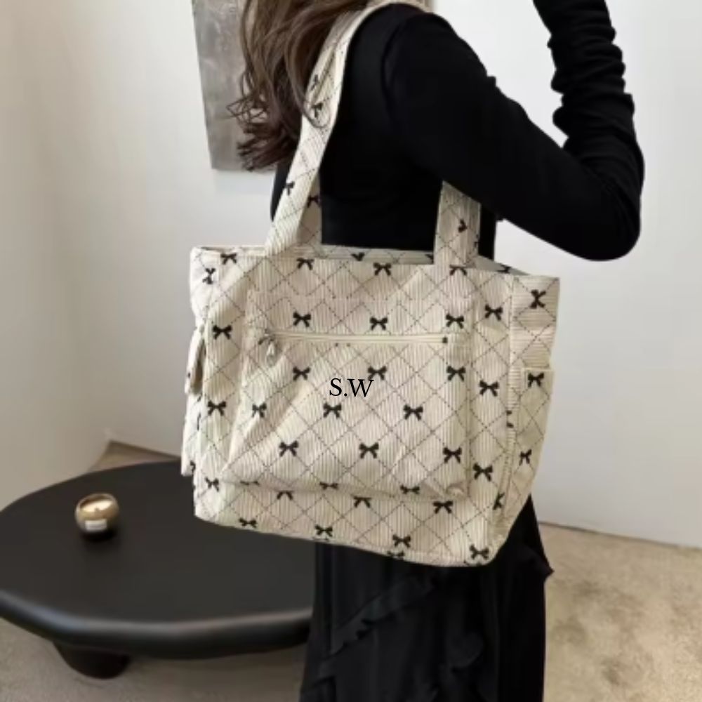 Personalized Coquette Bow Initial Tote Bag - Custom Monogrammed Gift for Women, Girls | Perfect for Shopping, Beach, Work & Everyday Use