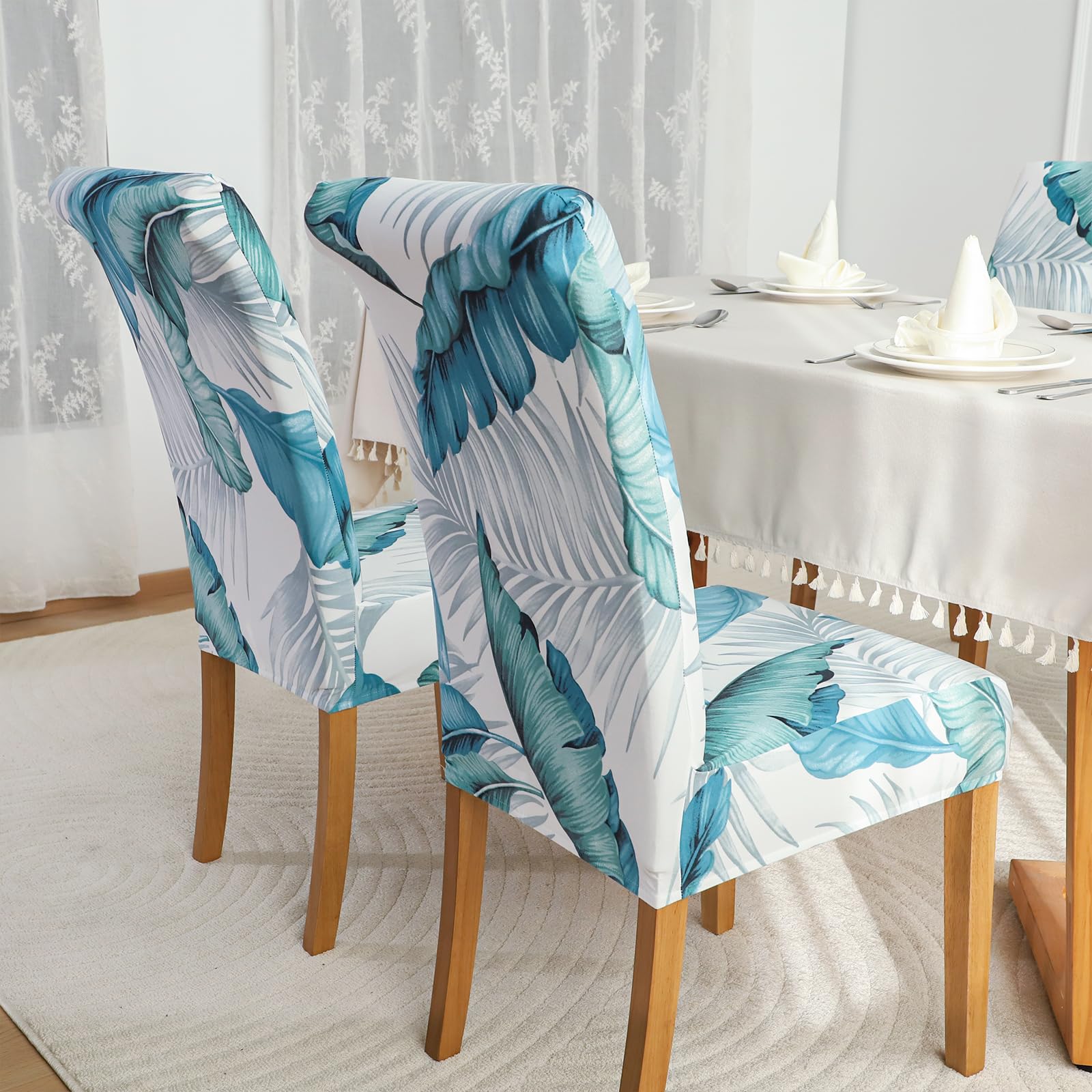 FORCHEER Stretch Dining Chair Covers Set of 4 - Blue Floral Pattern Washable Slipcovers for Kitchen, Parsons & Dining Room Chairs | Perfect for Home Decor, Parties & Protecting Furniture (Pack of 4)