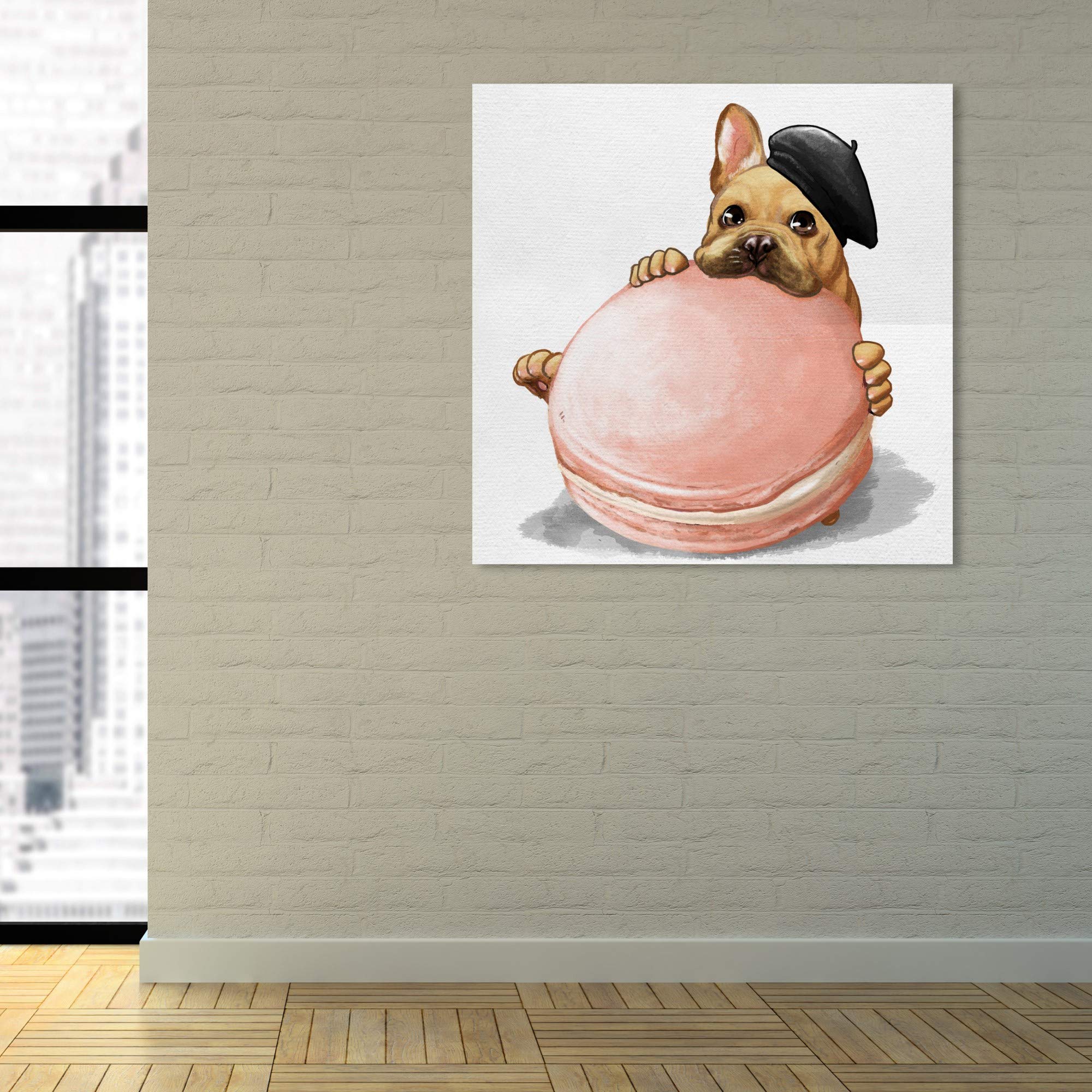 Oliver Gal Artist Co. 'Macaron Frenchie' Kitchen Wall Art Canvas Print - French Bakery Decor for Home & Restaurant