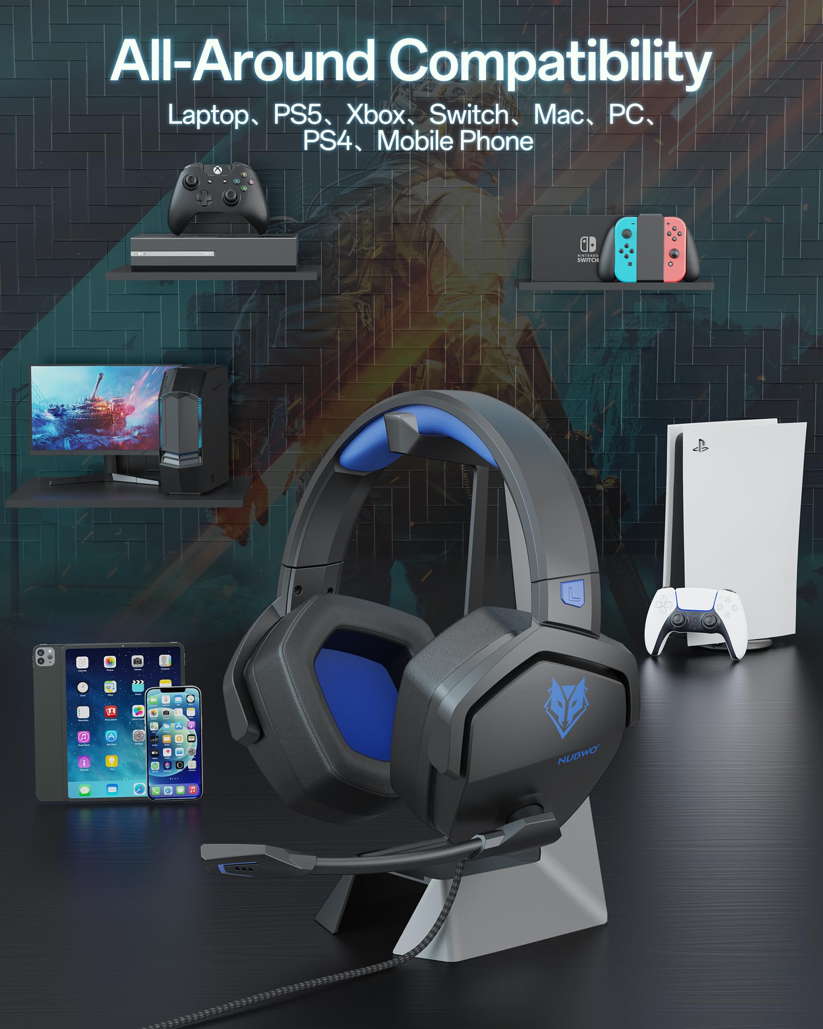 NUBWO N16 Gaming Headset with Microphone - Wired Over-Ear Headphones for Xbox, PS5, PS4, PC, Nintendo Switch & Mac | 3.5mm Audio Jack | Stereo Sound | Perfect for Online Gaming, Streaming & Video Calls