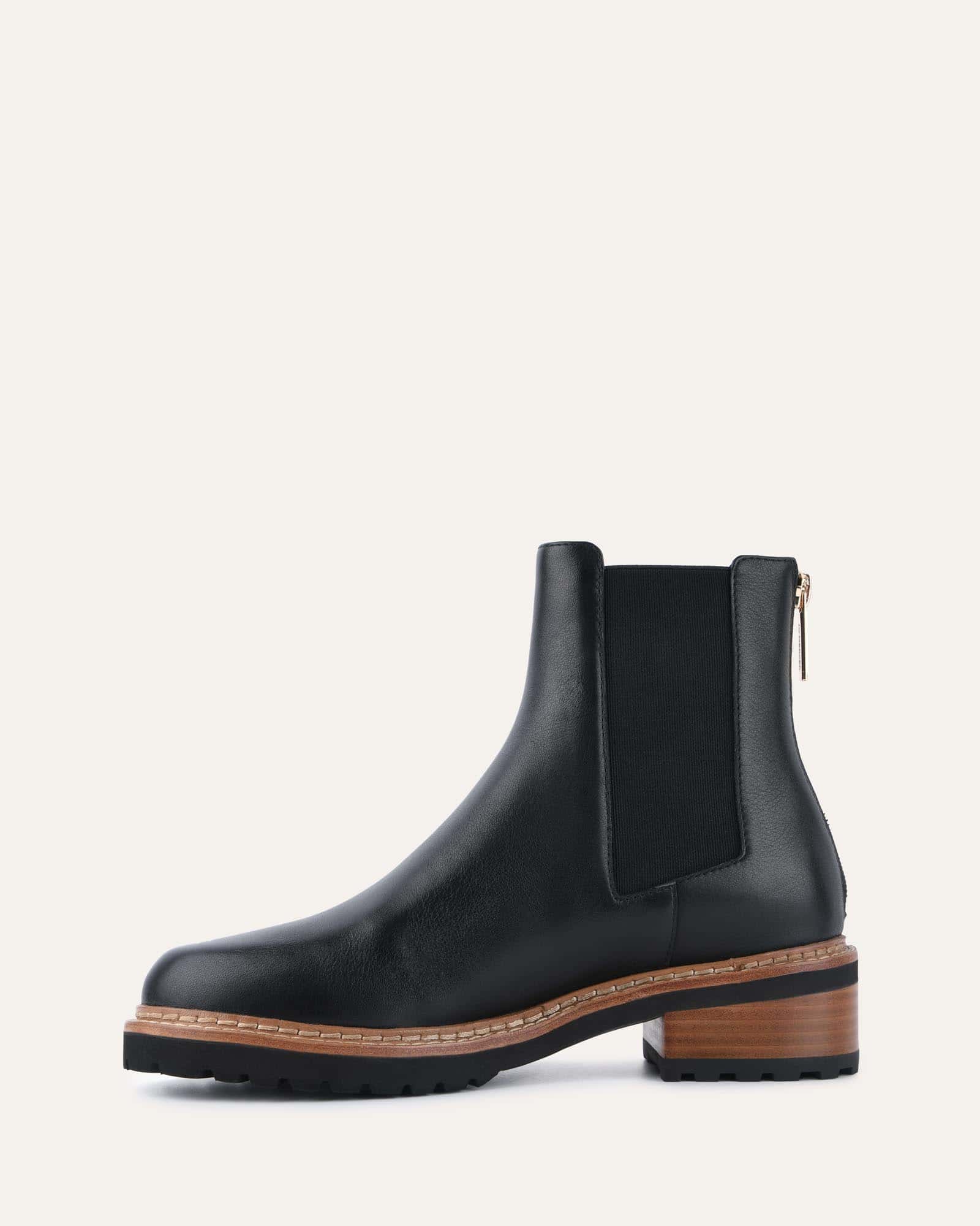 SAMIRA Women's Black Leather Flat Ankle Boots - Comfortable & Stylish for Casual Wear, Office & Everyday Outfits