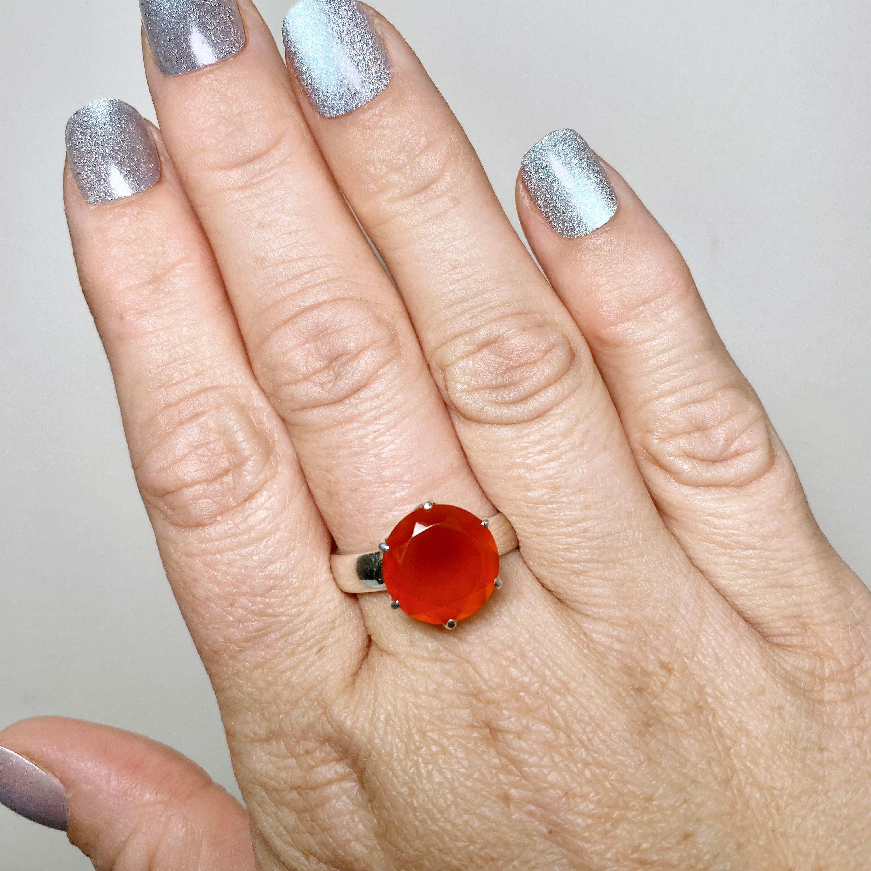 Natural Carnelian Round Faceted Ring - Size 11 PRGJ888 - Elegant Boho Jewelry for Women, Perfect for Everyday Wear & Special Occasions