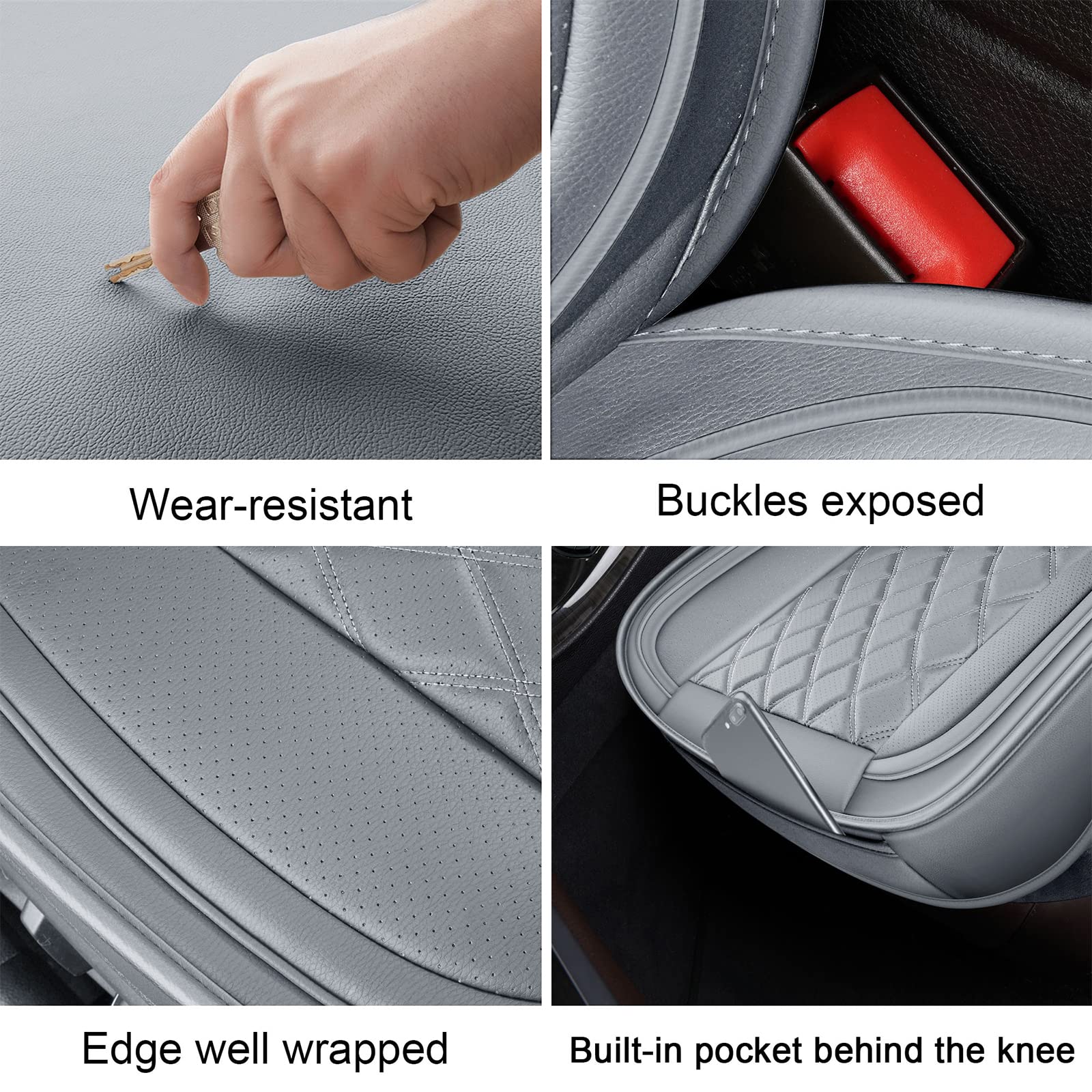 MIROZO 2PCS Waterproof Faux Leather Front Car Seat Covers - Universal Fit for Most Sedans, SUVs & Pickup Trucks (Grey) - Protect & Upgrade Your Vehicle Interior