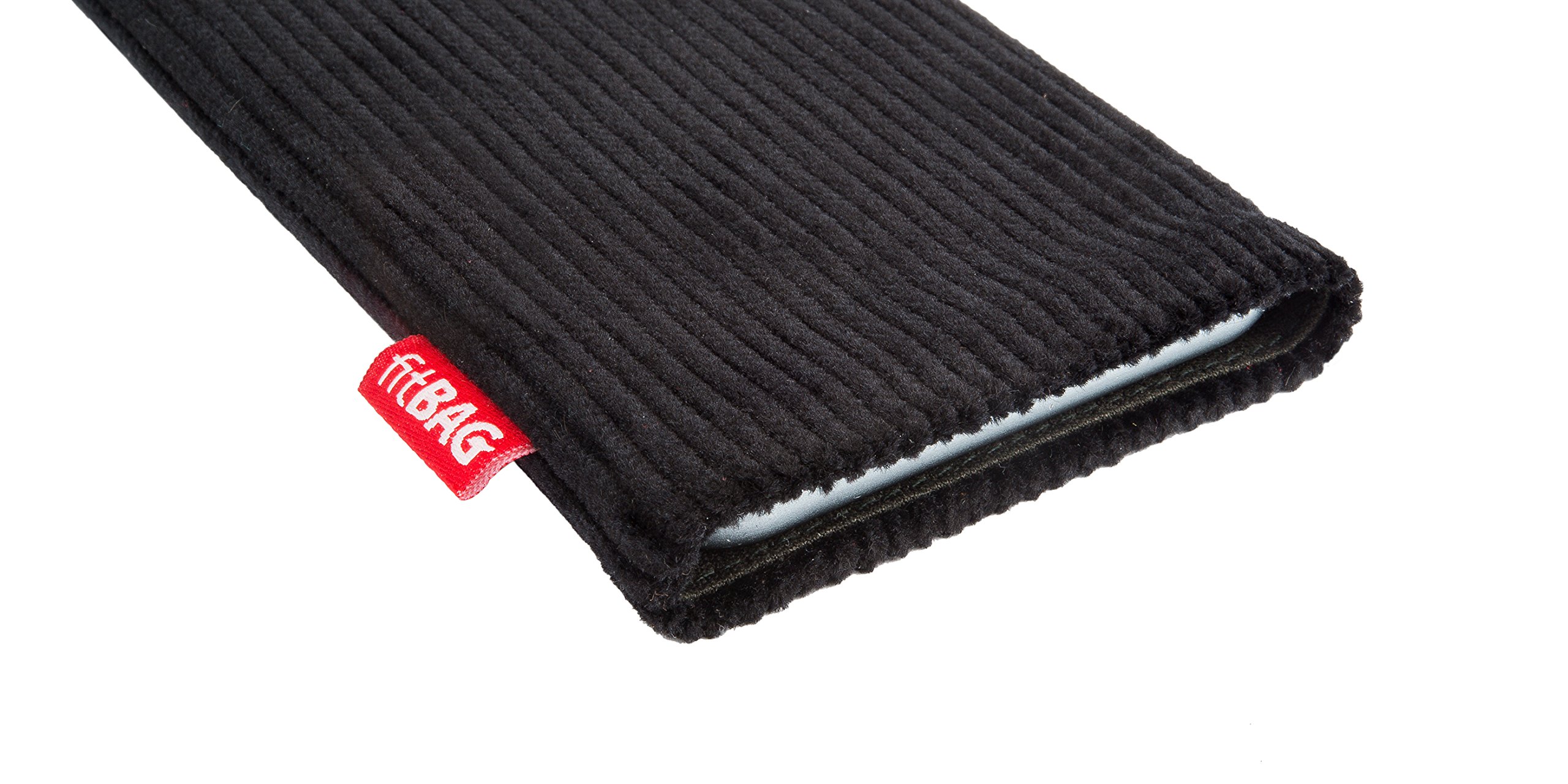 Custom Corduroy Pouch for HTC Pixel XL - Retro Black Sleeve with Microfiber Lining for Screen Cleaning & Protection
