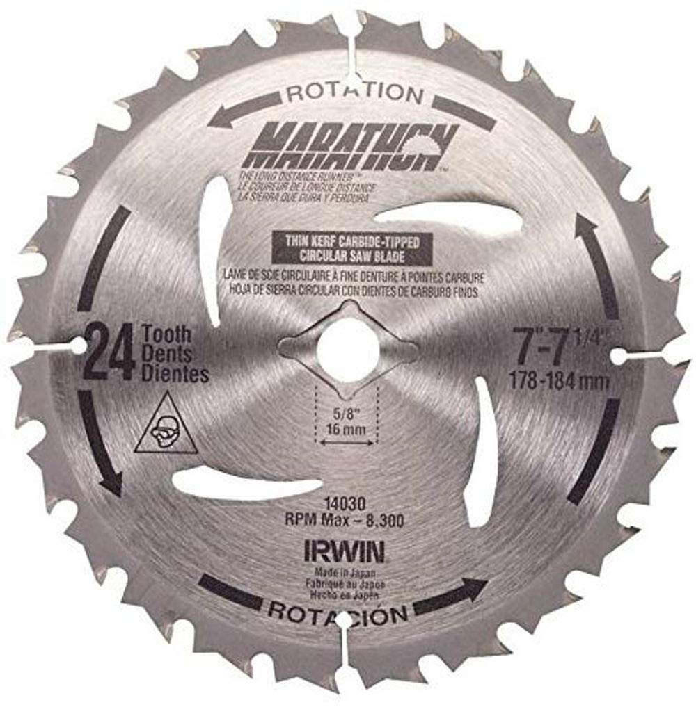 Irwin Marathon 14030 7-1/4 Inch 24 Tooth Circular Saw Blade - Premium Portable Corded Saw for Wood Cutting, DIY Projects & Construction Work