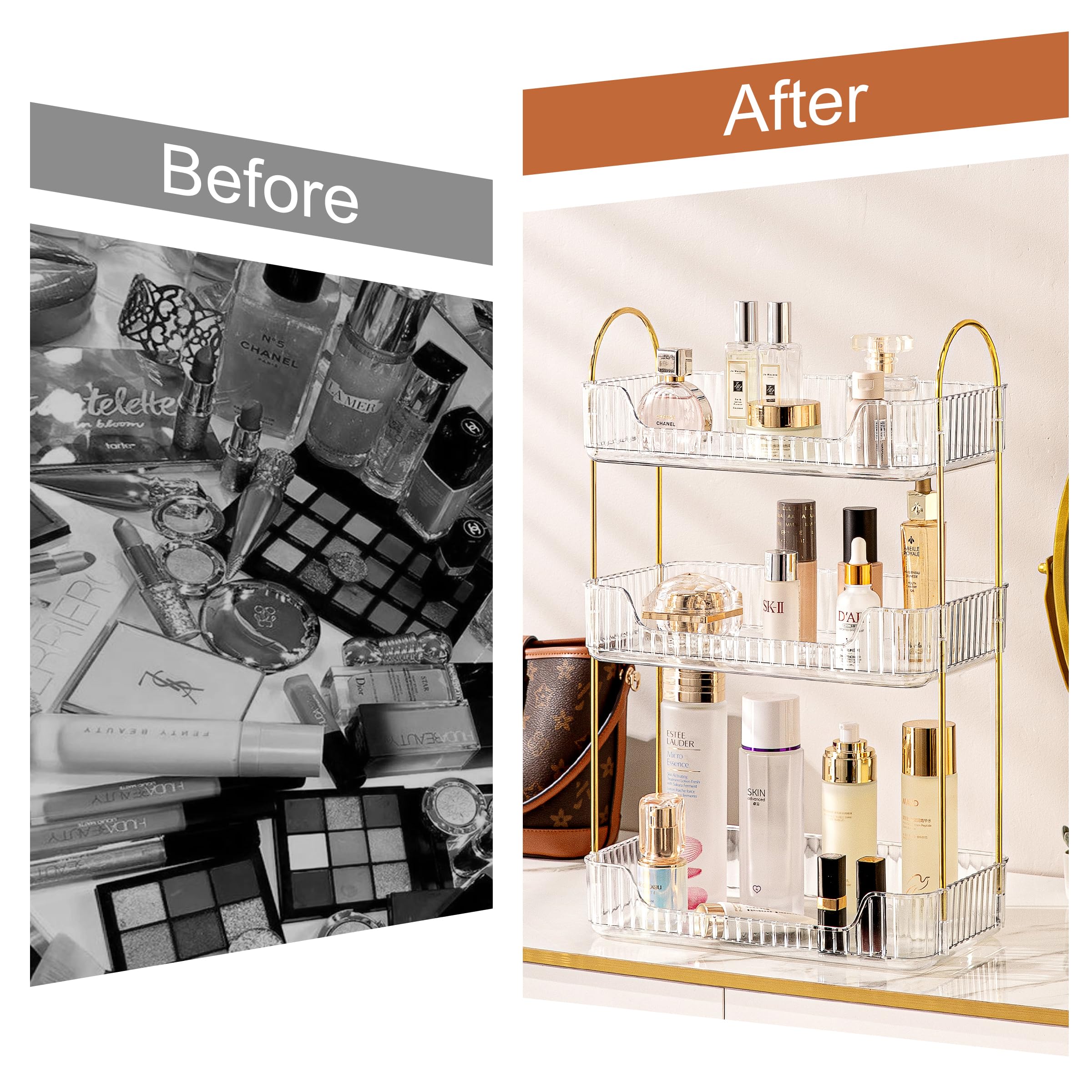 3-Tier White Bathroom Counter Organizer & Skincare Shelf - Perfume Holder for Dresser, Cosmetic Tray for Makeup, Lipstick & Beauty Products | Perfect for Vanity, Bathroom Countertop & Bedroom Dresser Organization