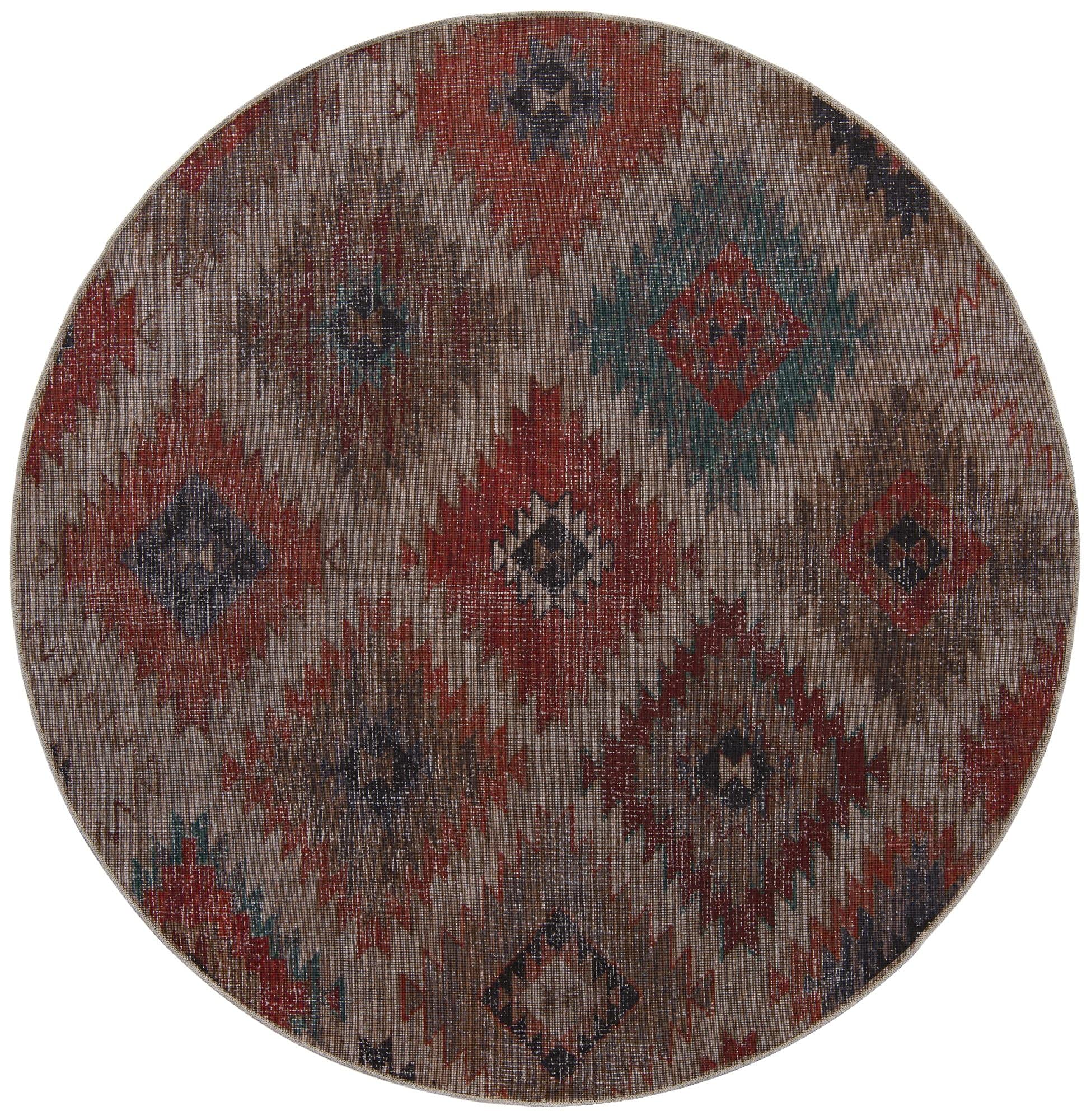 Washable 8 Ft Round Rust Red Flatweave Rug - Sisu Collection by Rugs.com | Non-Slip Kitchen & Dining Room Rug | Easy to Clean Indoor Floor Mat for High Traffic Areas