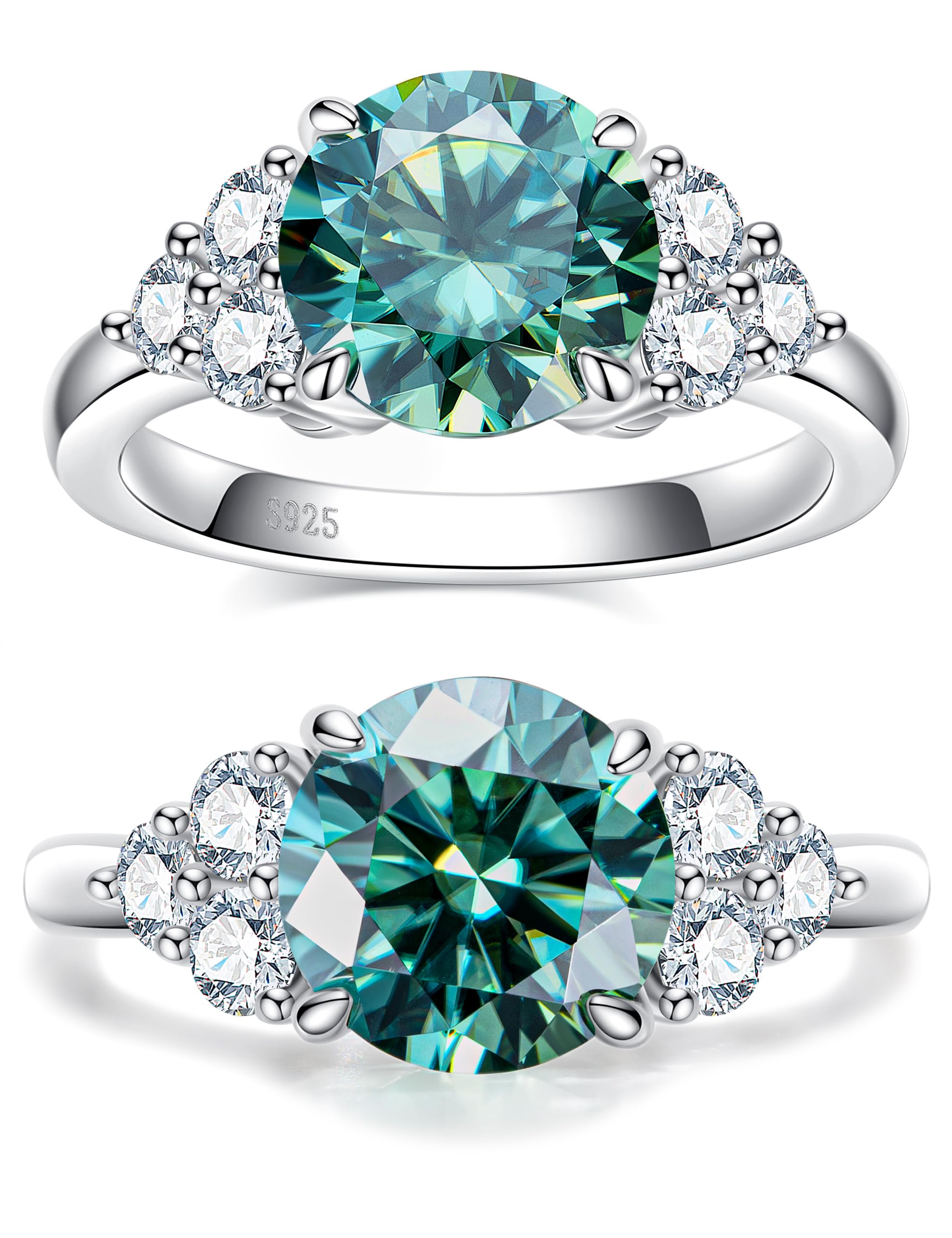 3.0 Carat Fancy Vivid Blue Green Moissanite Ring | 3.6 CTTW VVS D-Color Certified | Platinum Plated Silver Wedding Band | Elegant Engagement & Anniversary Ring for Women | Perfect for Proposals, Bridal Jewelry & Special Occasions