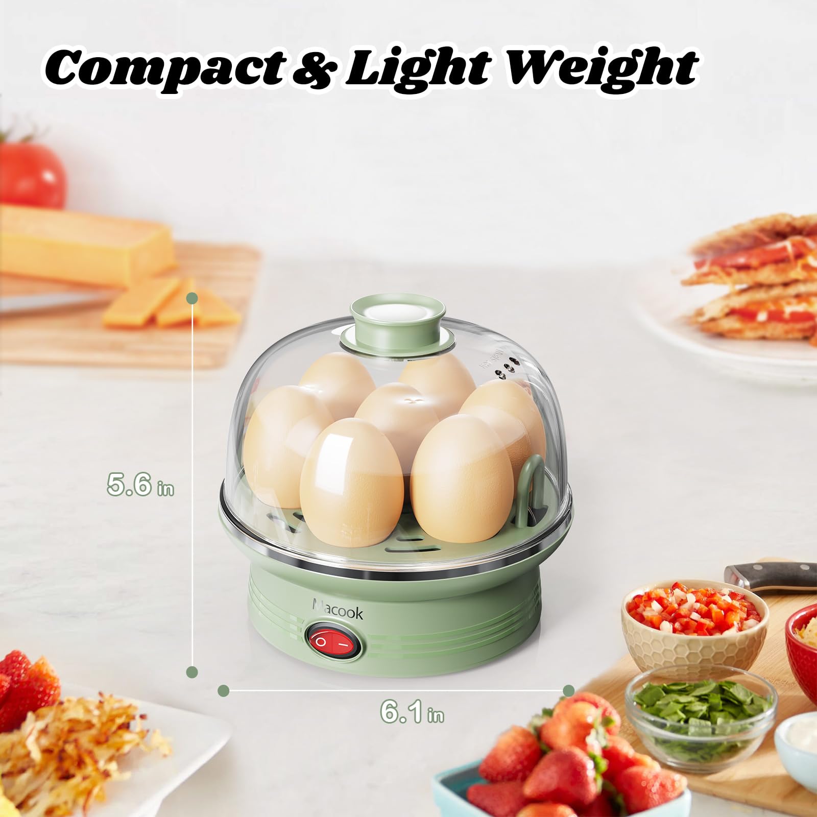 7-in-1 Electric Egg Cooker - Rapid Egg Boiler for Hard/Medium/Soft Boiled, Poached & Steamed Eggs - BPA Free Auto Shut Off (Green) - Perfect for Breakfast Meal Prep & Healthy Cooking