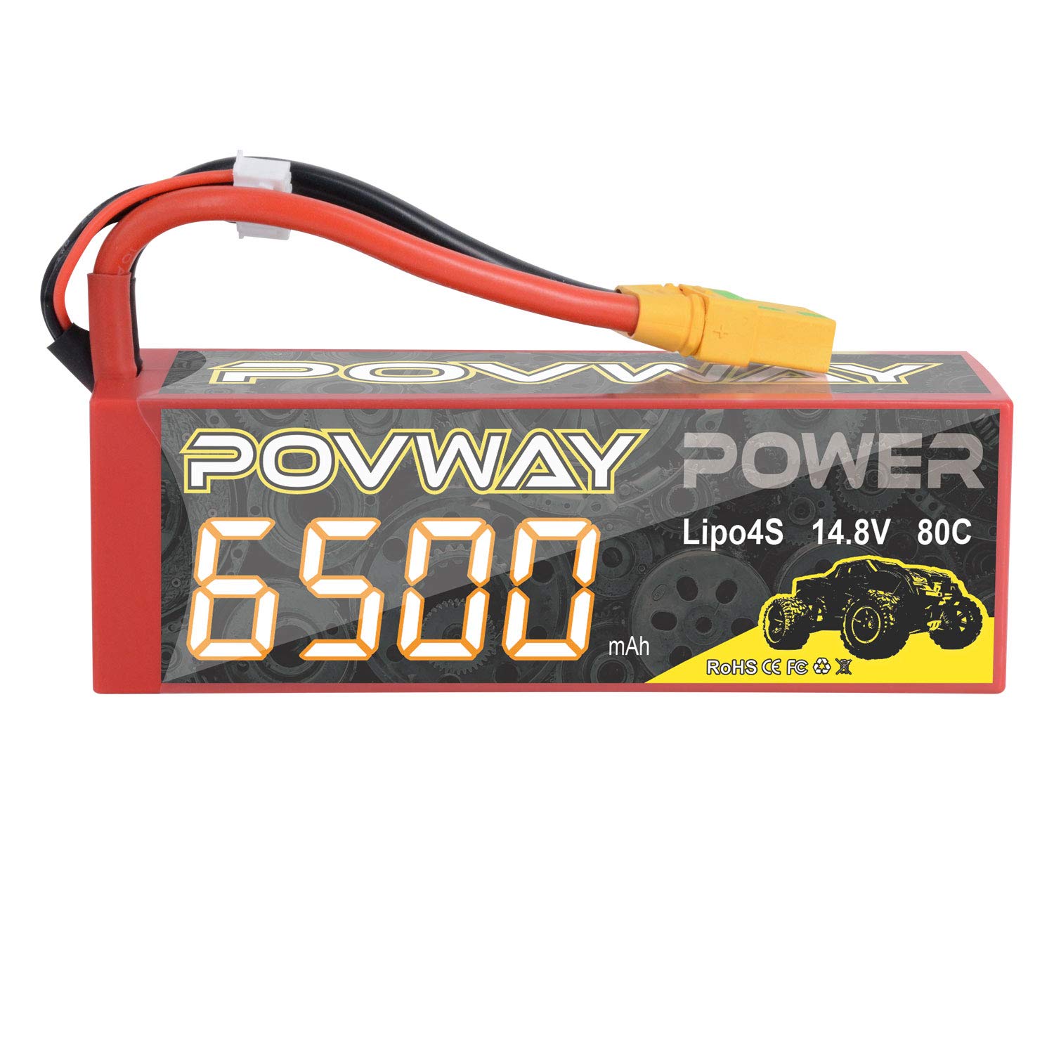 4S 6500mAh 14.8V 80C Lipo Battery with XT90 Connector - High Performance RC Battery for 1/8 & 1/10 Scale Vehicles, RC Cars, Trucks, Truggies - Perfect for Off-Road Racing, Bashing and Long Run Time