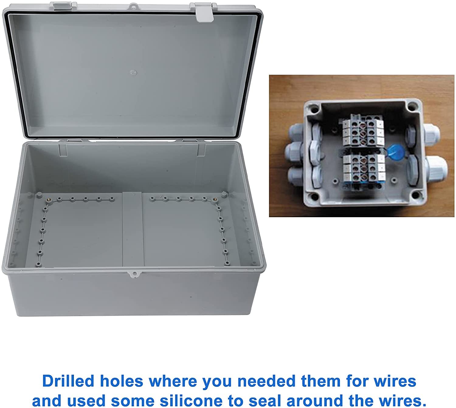 Tysun ABS Electrical Enclosure Box - IP65 Waterproof & Dustproof Junction Box with Lock, 15.4x11.4x6.3 inches, Gray - Ideal for Outdoor Electronics, Solar Panel Wiring & Industrial Equipment Protection