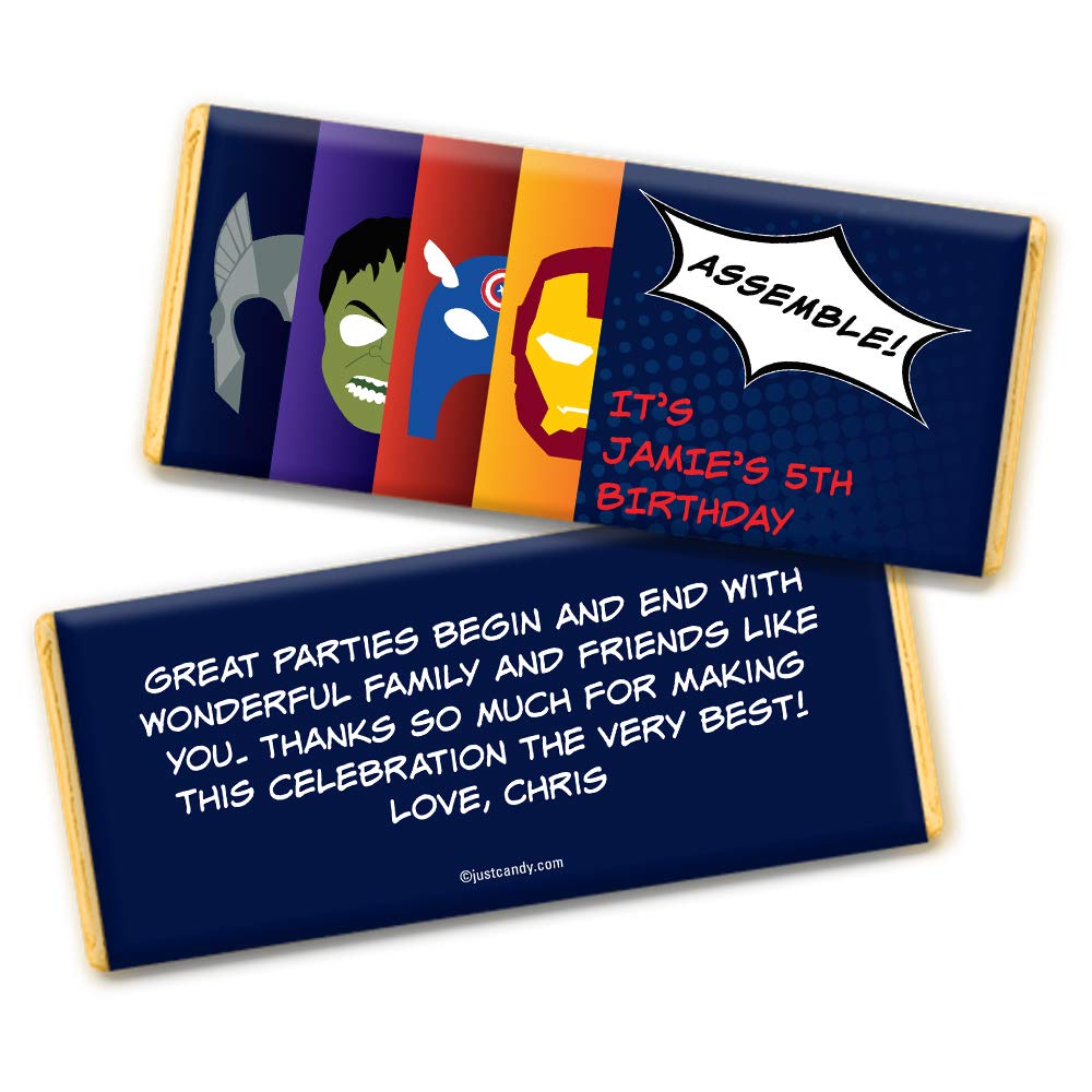 Personalized Superhero Chocolate Bars (36 Pack) - Kids Birthday Party Favors & Decorations - Perfect for Superhero Themed Birthday Parties, Classroom Treats, and Goodie Bags