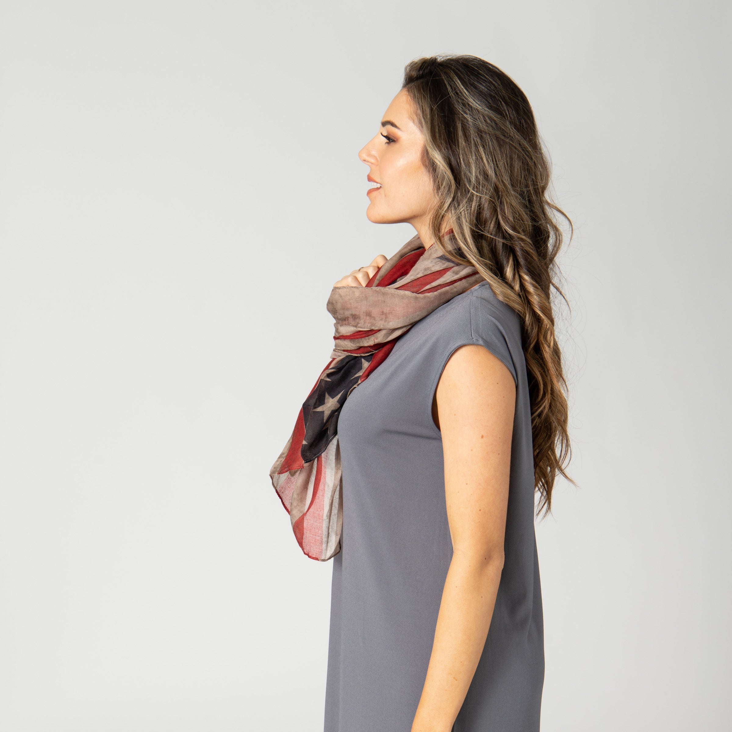Women's Distressed Woven American Flag Scarf - Stylish Patriotic Fashion Accessory for Everyday Wear, Outdoor Activities & Special Events