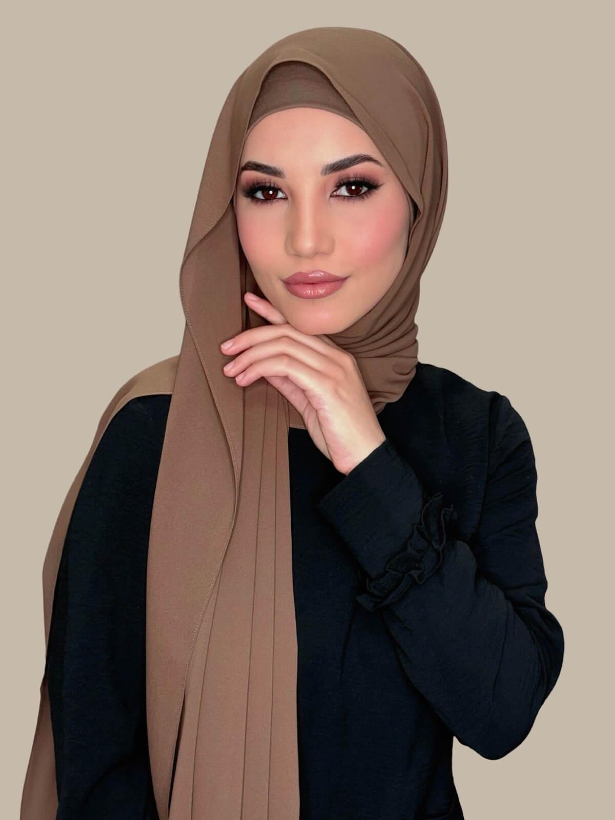 Elegant Walnut Brown Chiffon Hijab Set - Soft & Breathable Scarf for Women - Perfect for Daily Wear, Prayer, and Special Occasions