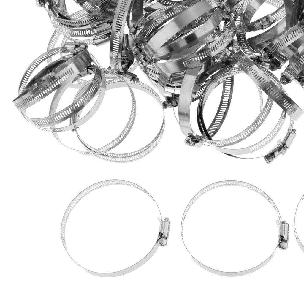 MYADDICTION 100Pcs Adjustable Stainless Steel Worm Gear Hose Clamp Clip Fastener 76-92mm - Perfect for Automotive, Plumbing, and Industrial Applications
