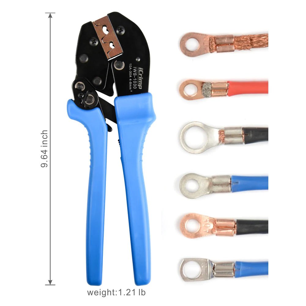 IWS 1030 Professional Battery Cable Crimper Tool for AWG 11-8 Open Barrel Lugs - Perfect for Automotive, Marine, and Solar Power Installations