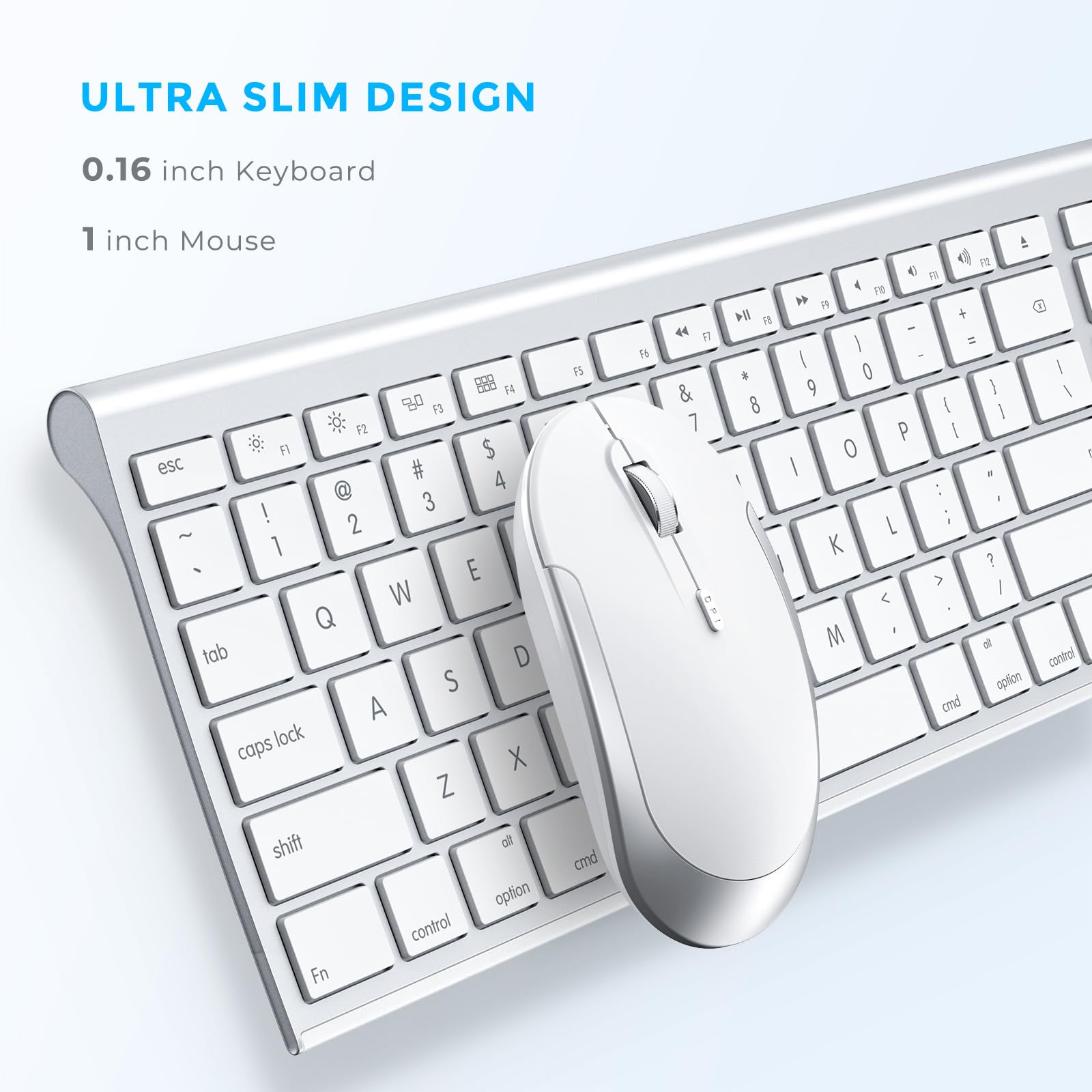 Wireless Bluetooth Keyboard and Mouse Combo for Mac - Ultra Slim, Rechargeable, Multi-Device Full Size Keyboard Mouse Set for MacBook Pro, MacBook Air, iMac, iPad - Perfect for Home Office, Work, and Remote Learning