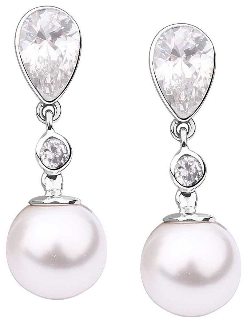 Nenalina Women's Pearl Earrings with White Cubic Zirconia - Elegant Stud Earrings for Wedding, Party & Everyday Wear (222299-050)
