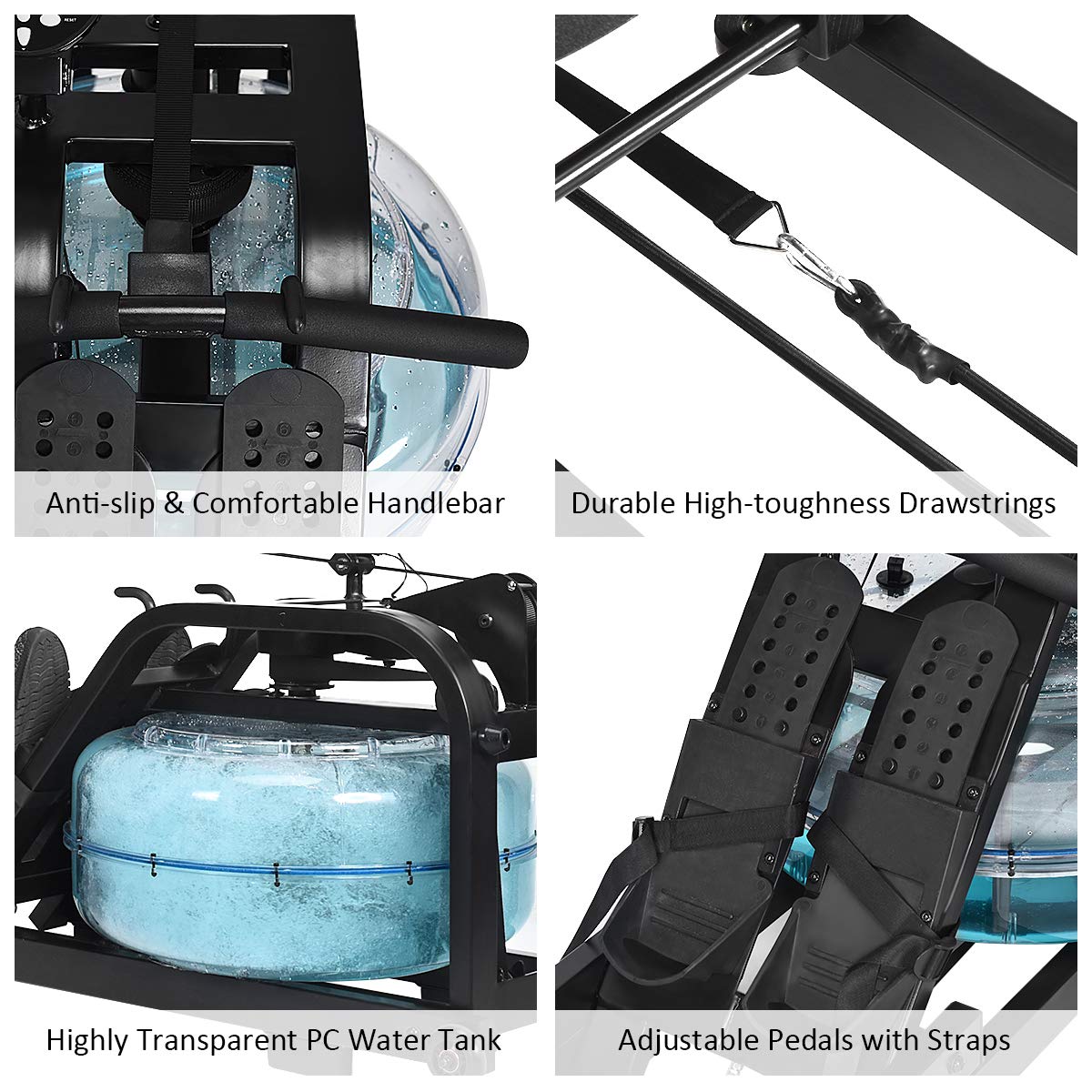 GYMAX Water Rowing Machine for Home Gym - Adjustable Resistance Rower with LCD Monitor | Portable Full Body Workout Equipment for Cardio Training | Perfect for Home Fitness, Small Spaces & Low-Impact Exercise