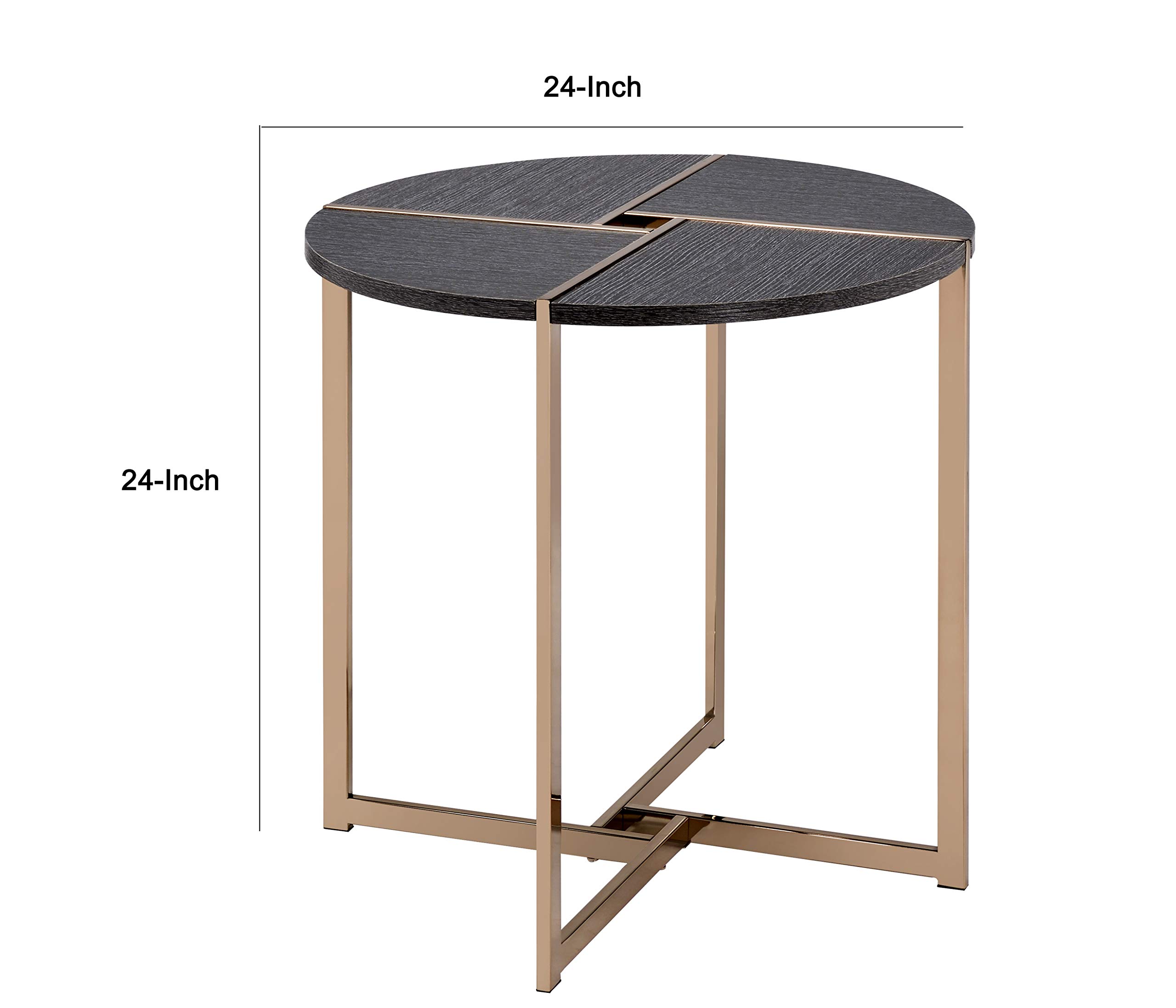 Benjara Modern End Table with X-Shaped Metal Base & Round Wooden Top - Gold & Gray Accent Table for Living Room, Bedroom, or Office Decor
