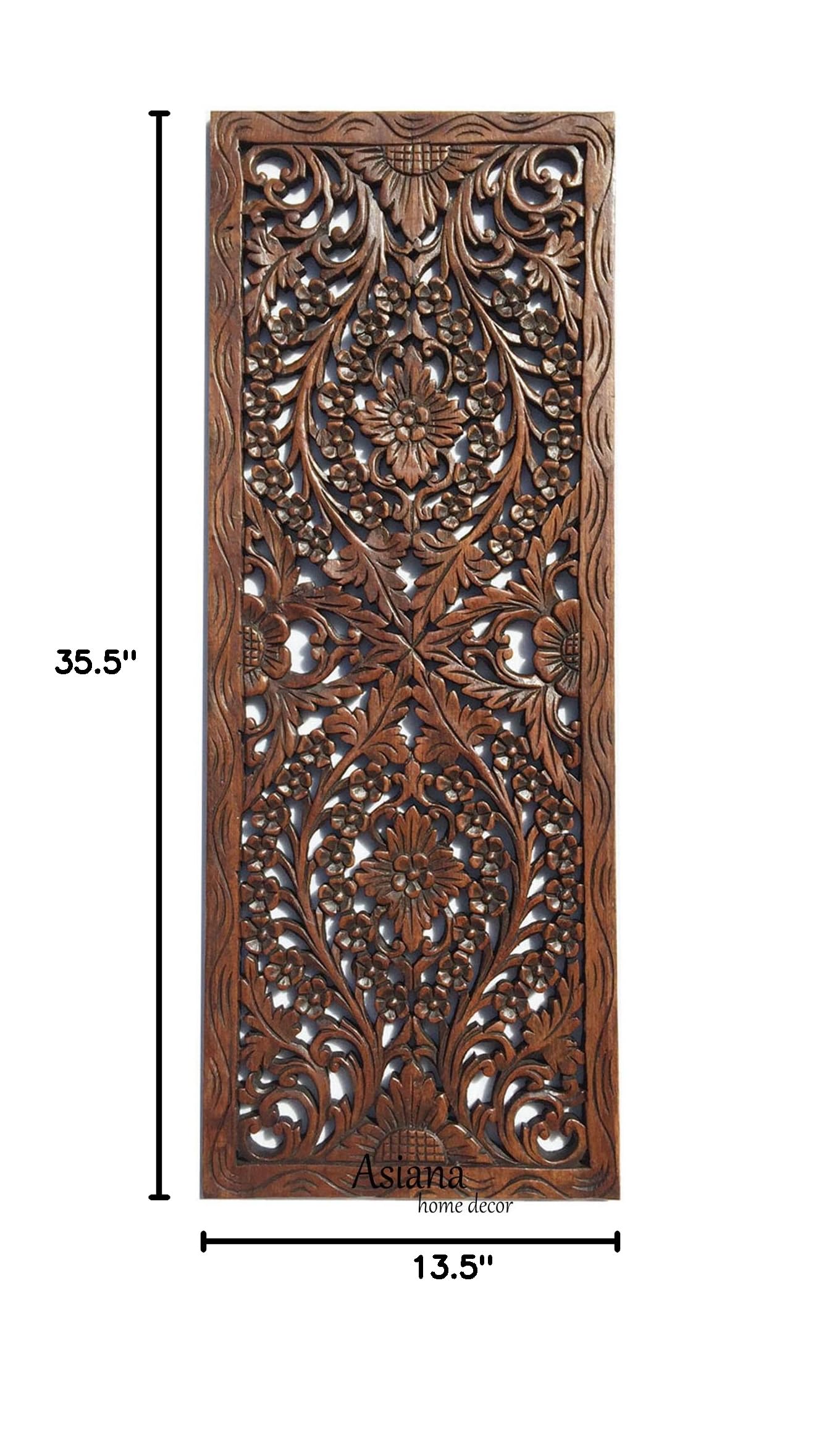 Large Floral Carved Wood Wall Panel - 35.5