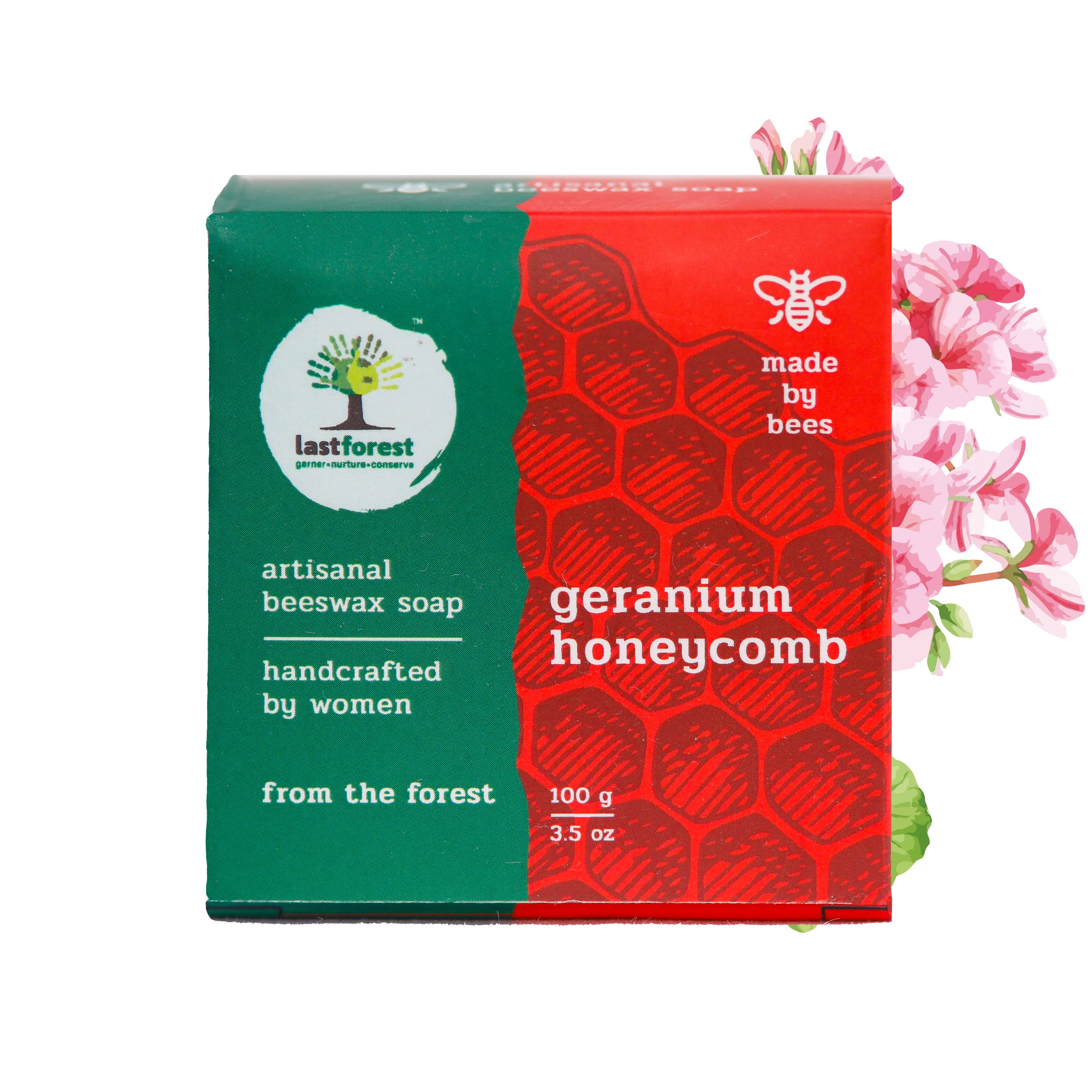 Last Forest Beeswax Soap (100g) - Natural Herbal Bath Bar for Glowing Skin | Handcrafted Moisturizing Soap with 100% Pure Ingredients | Beeswax Soap for Men & Women (Geranium Scent) | Perfect for Daily Skincare & Relaxing Bath Time