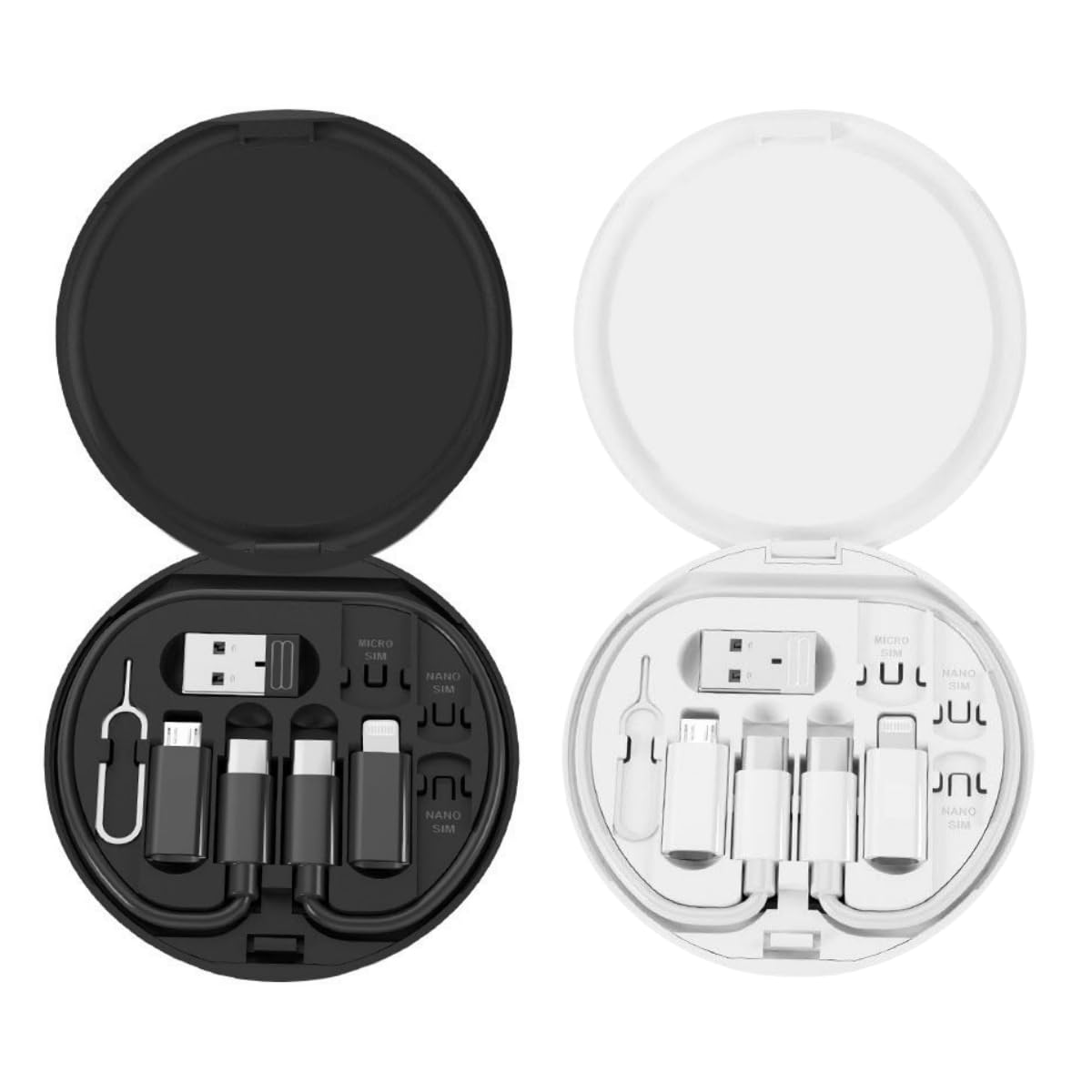 2 Pack Multifunctional Charging Cable Adapter Kit with Storage Box - USB A to Micro USB/Type C/Lightning Converter, SIM Card Eject Pin - Perfect for Travel, Home & Office Charging Solutions